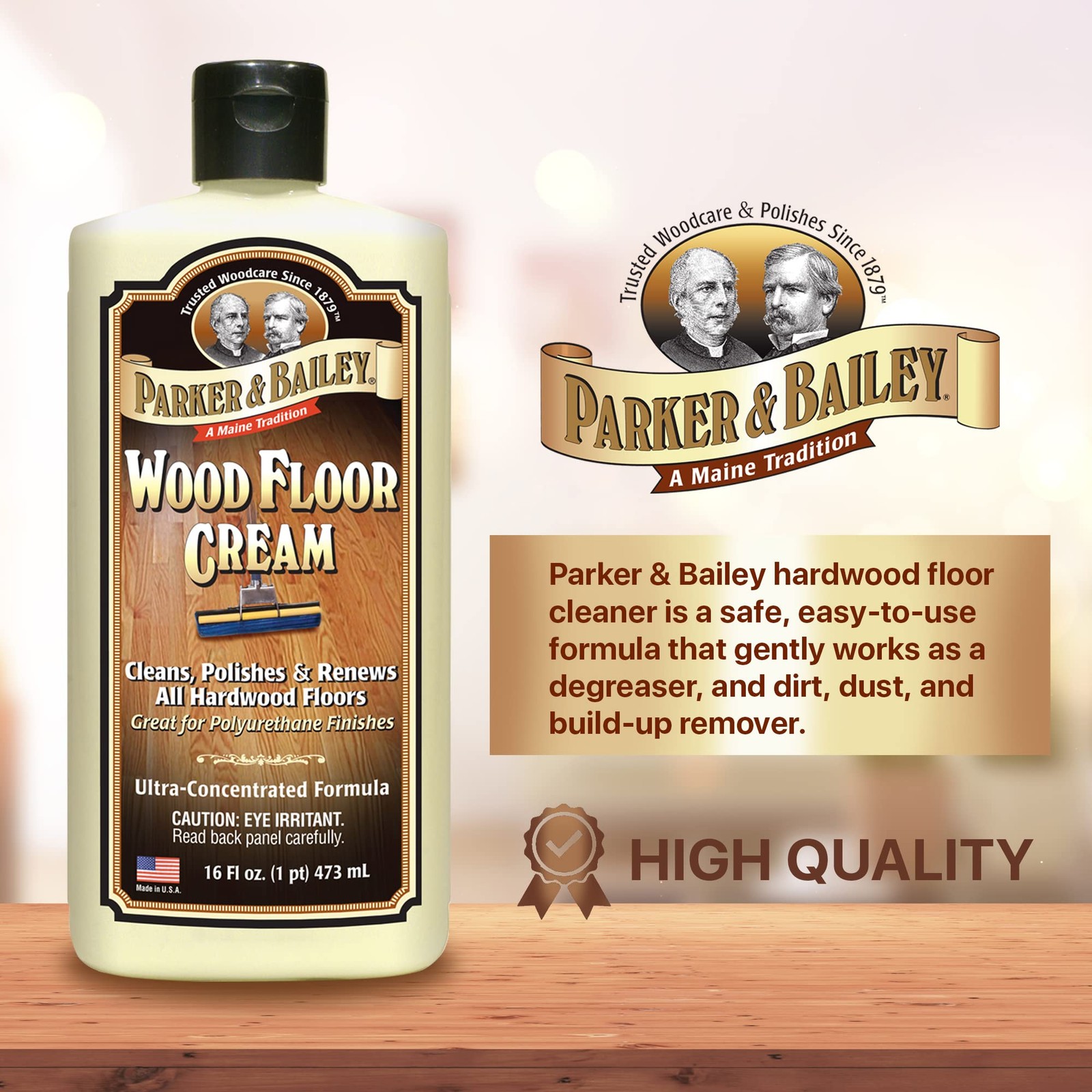 Parker & Bailey Wood Floor Cream Cleaner for Hardwood Laminate Faux Floors – 16