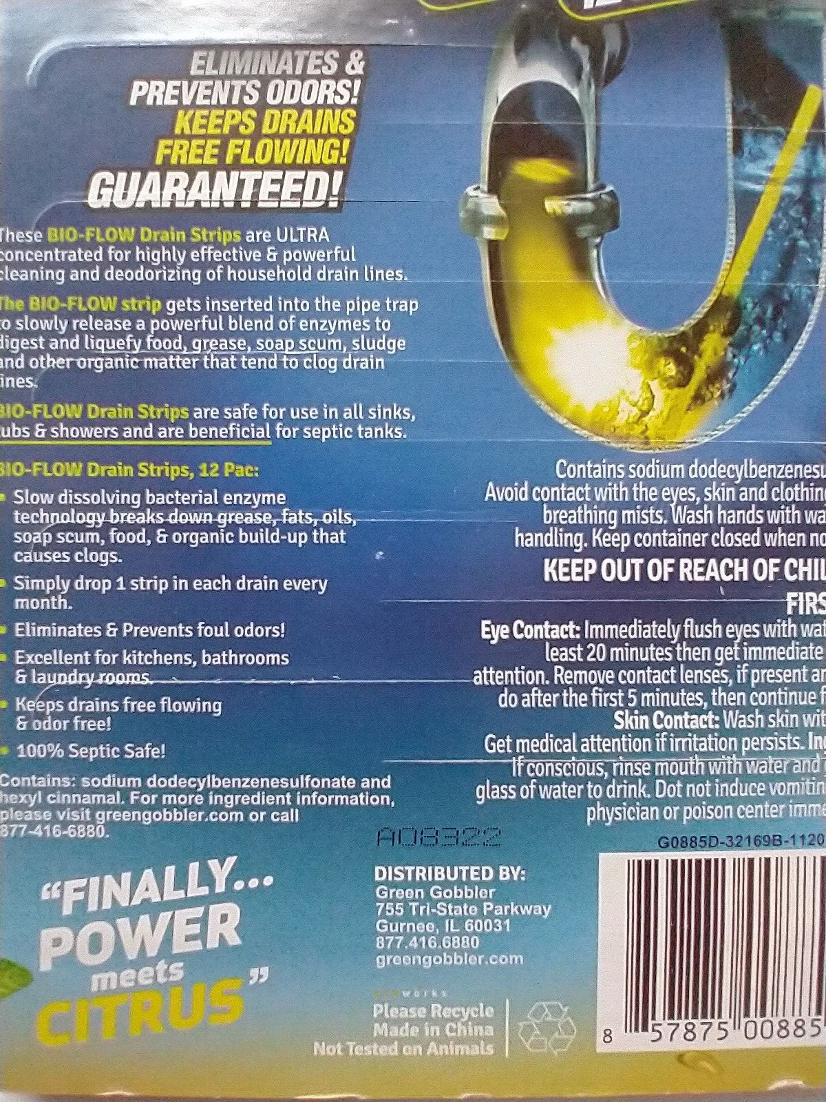 Green Gobbler BIO-FLOW Drain Sticks, Lemon Scent, 12 per Pack, Lot of 2