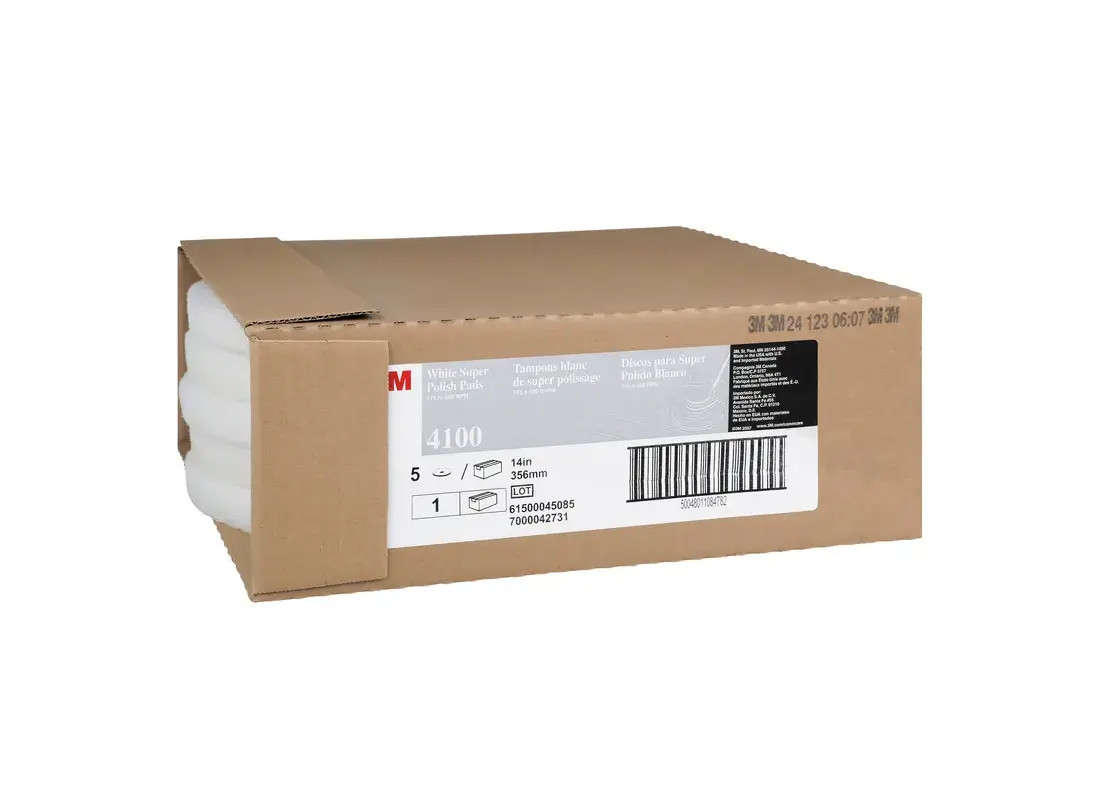 3M 4100 Scrubbing Pad 14X1 IN White Non-Woven Polyester Fiber 175-600 RPM Center