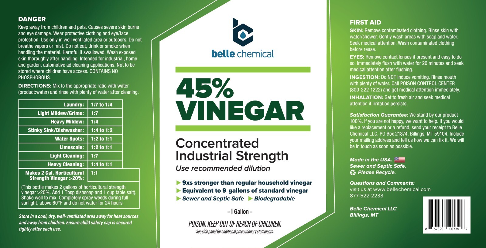 45% Pure Vinegar – Concentrated Industrial Grade (1-Gallon)
