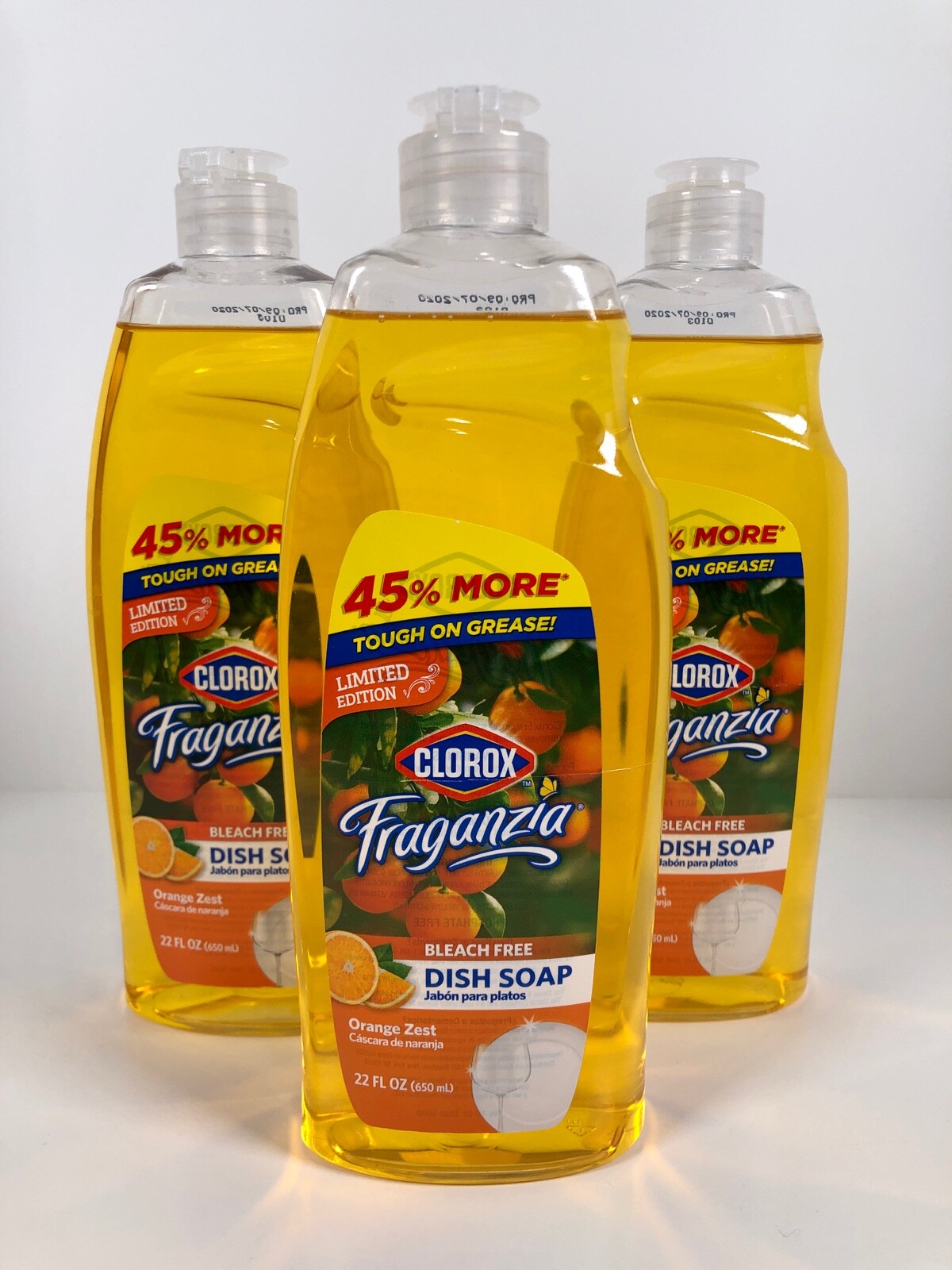 Three Bottles Clorox Fraganzia Orange Zest Dish Soap Vitamin B5 22 oz Each LE