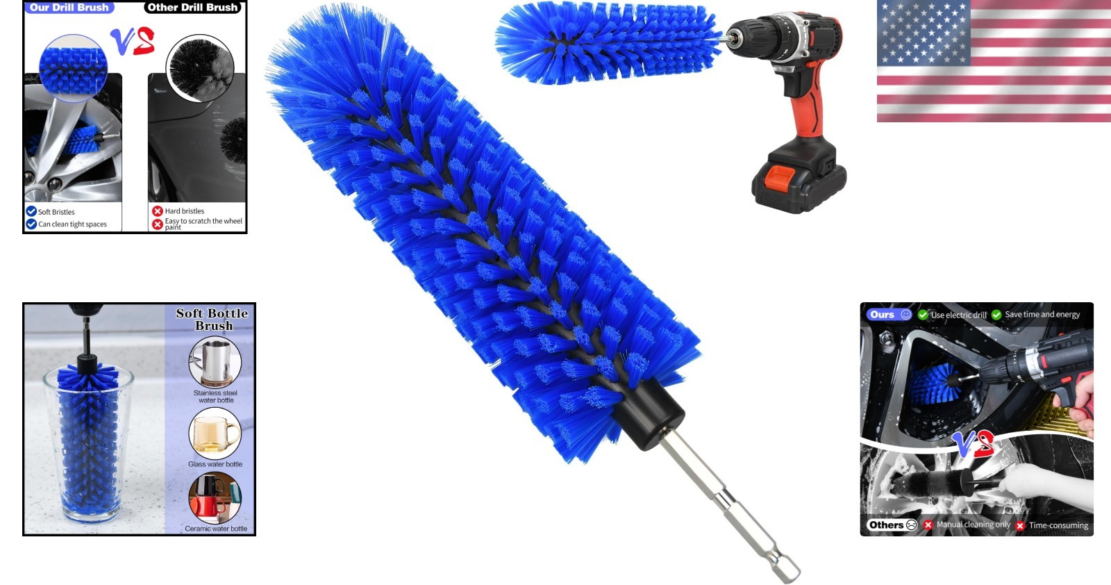 Drill Brush for Car Wheels Rims Engine Cleaning Nylon Soft Bristle 1 Pack