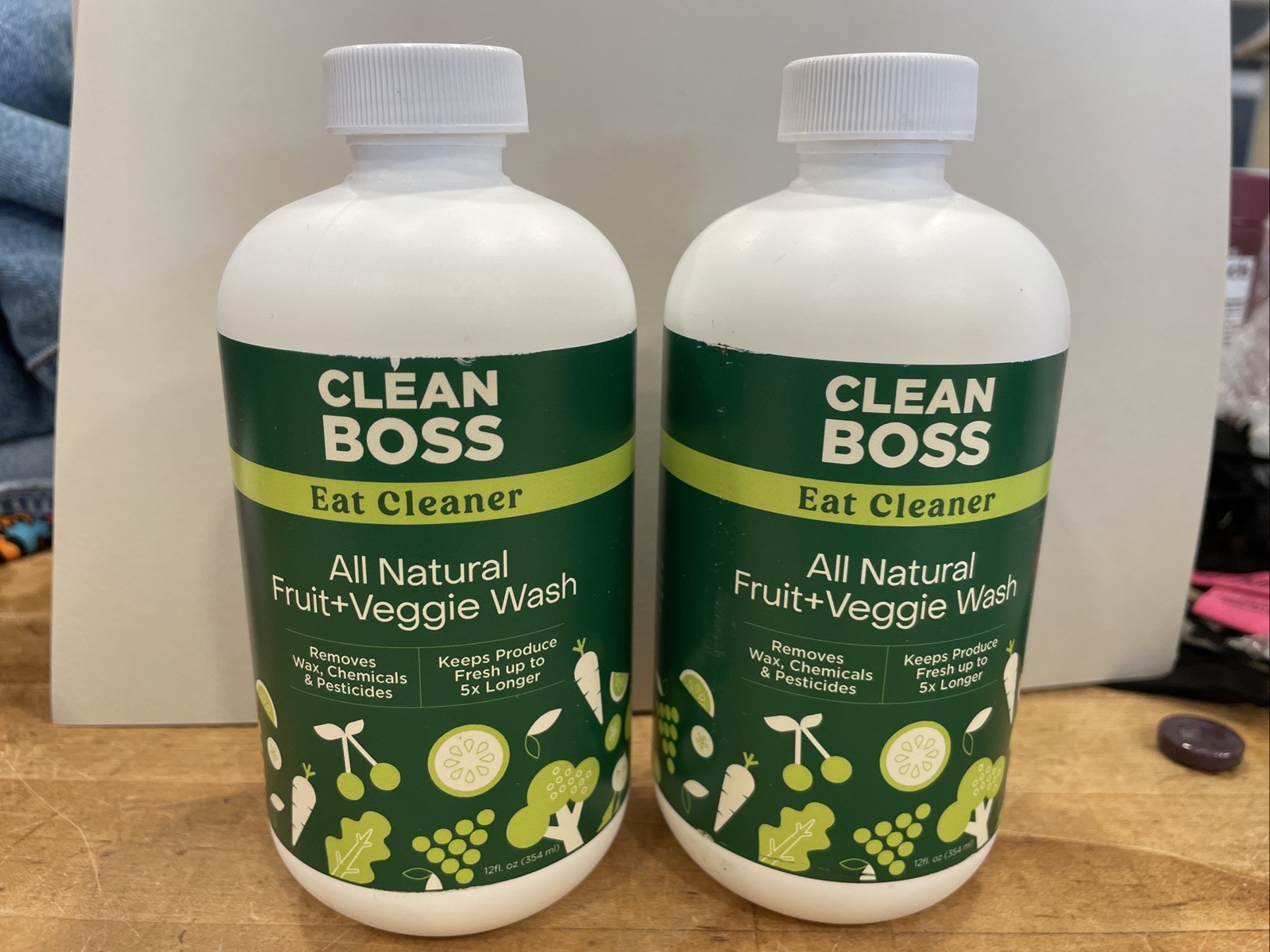 2 Bottles Clean Boss Triple-Action Fruit + Veggie Wash 12oz Eat Cleaner Natural