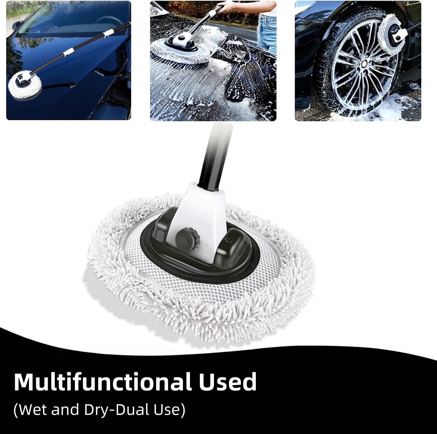 15° Curved Car Wash Brush with Long Handle 43″ Microfiber Cleaning Mop Telesc…