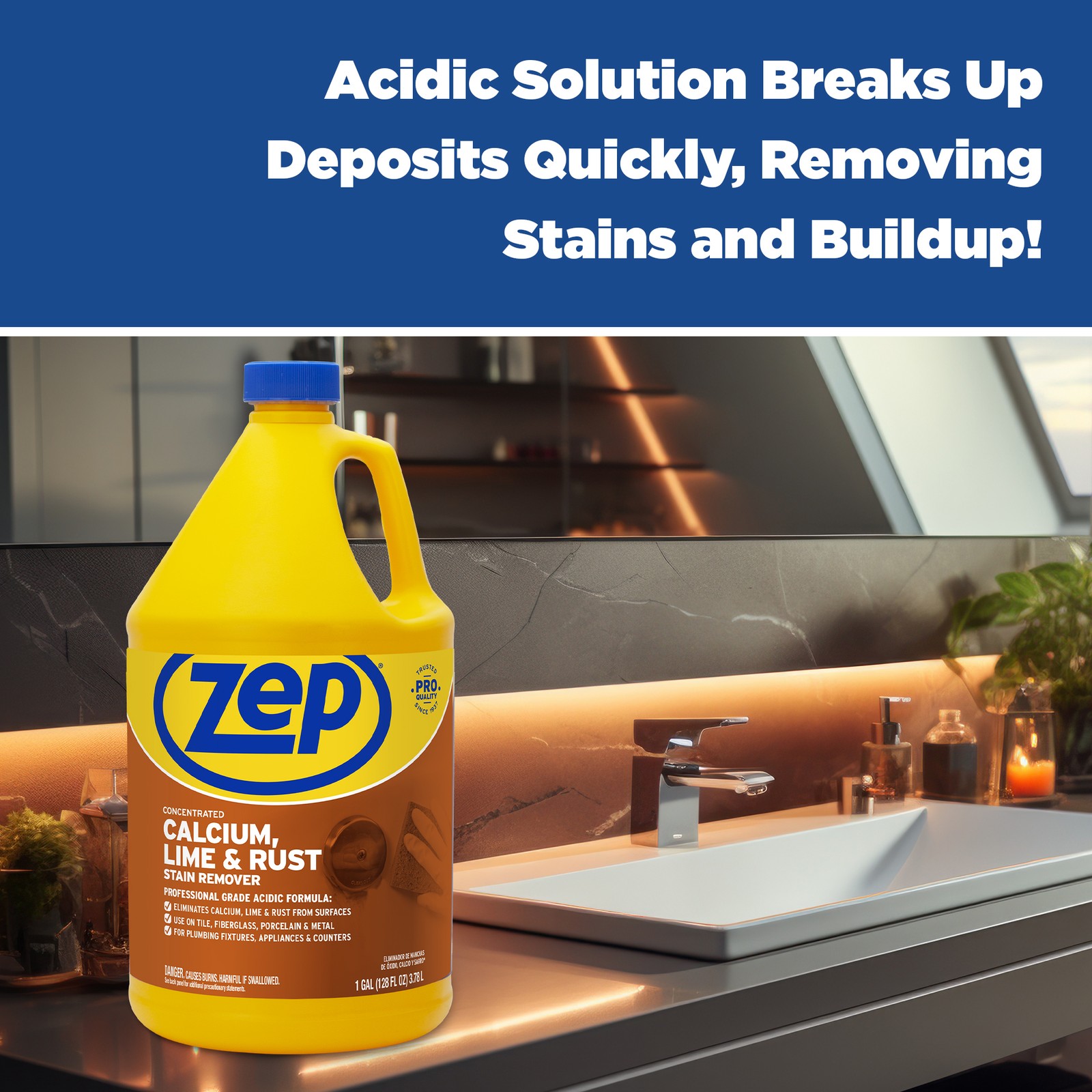 Zep Calcium, Lime and Rust Stain Remover Concentrate – 1 Gal (Case of 4)