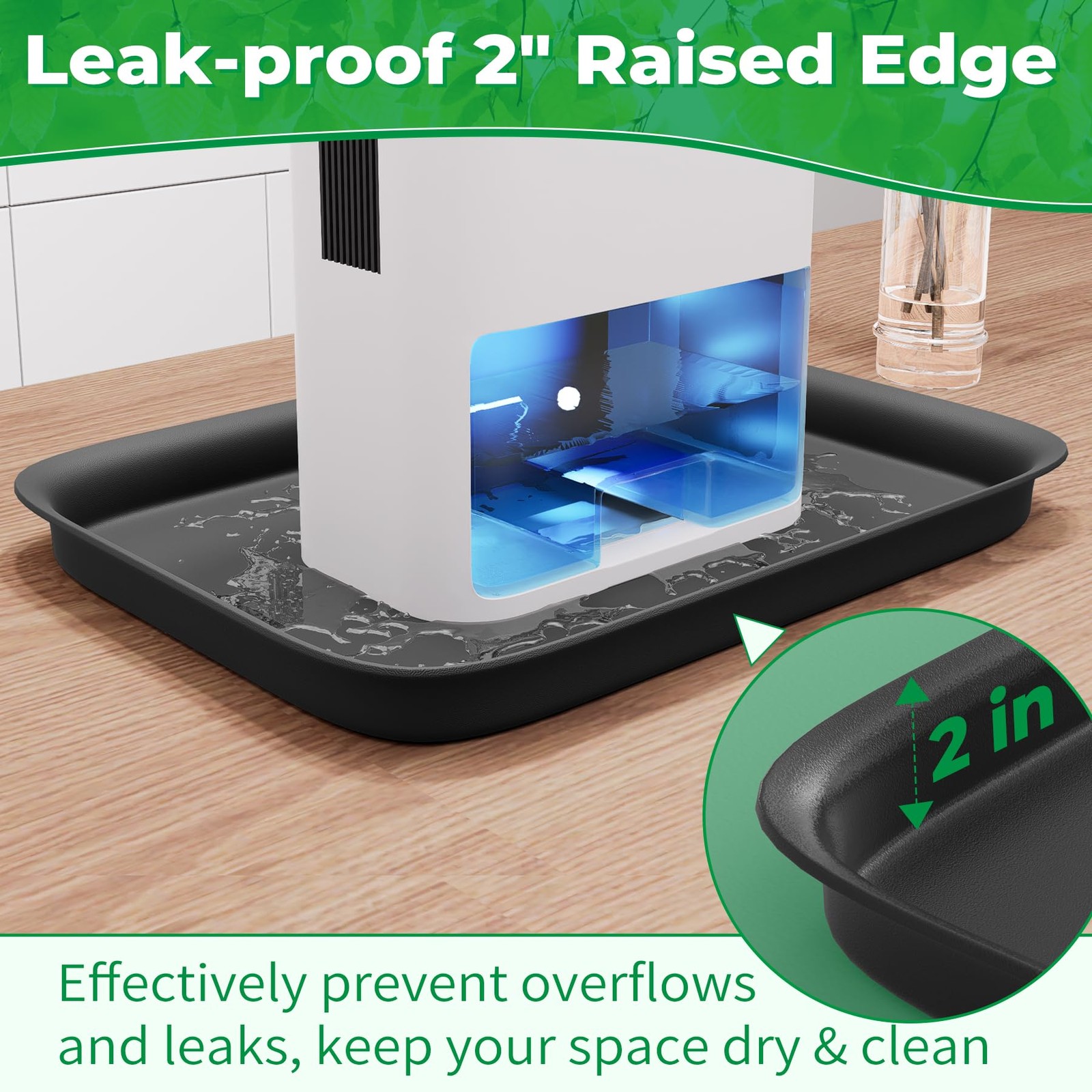 13x9x2 Inch Hard Plastic Dehumidifier Drip Tray Leak Proof Floor Pan Black