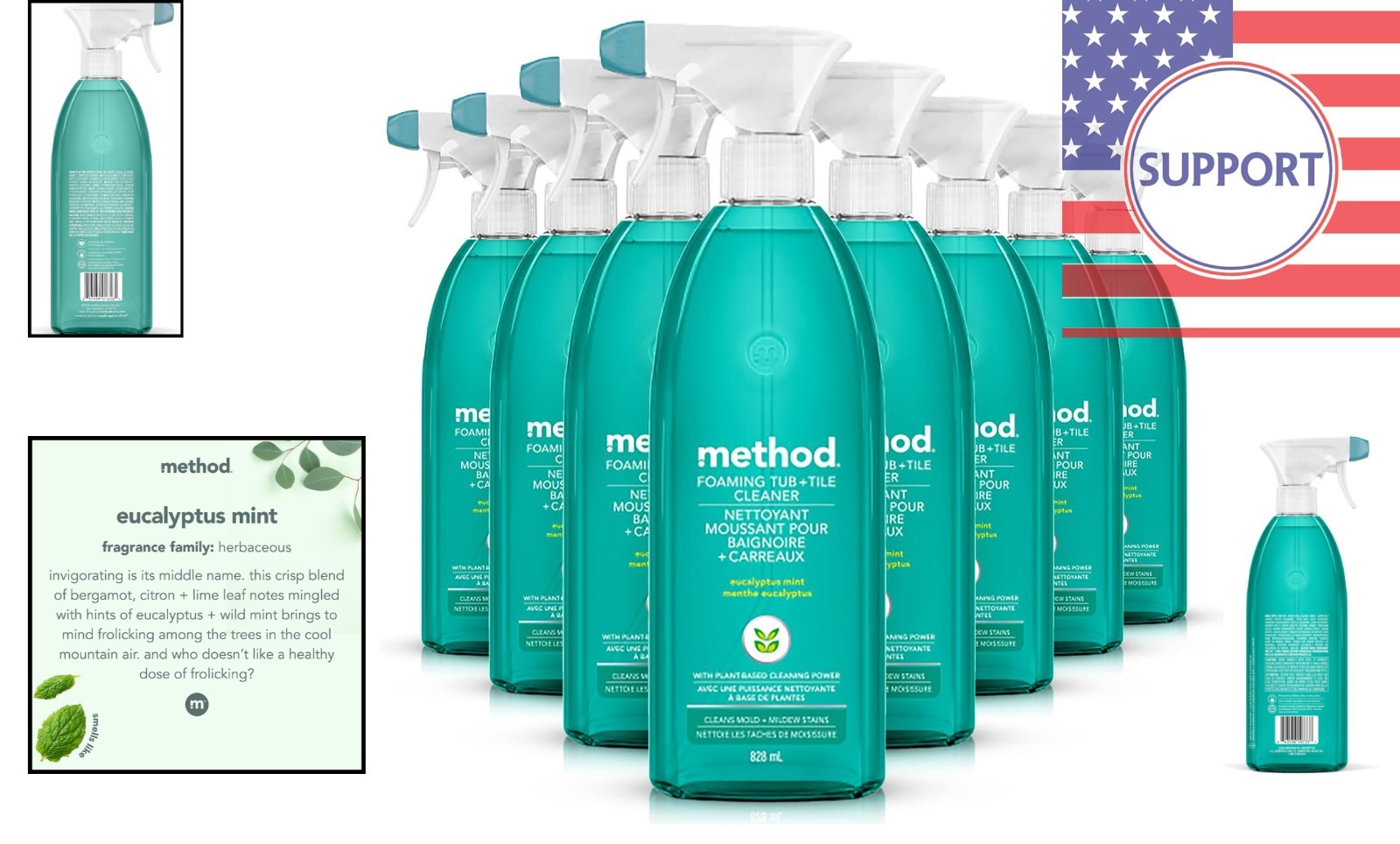 Biodegradable Foaming Cleaner for Tub & Tiles – Fresh Eucalyptus Mint, 8 Pack