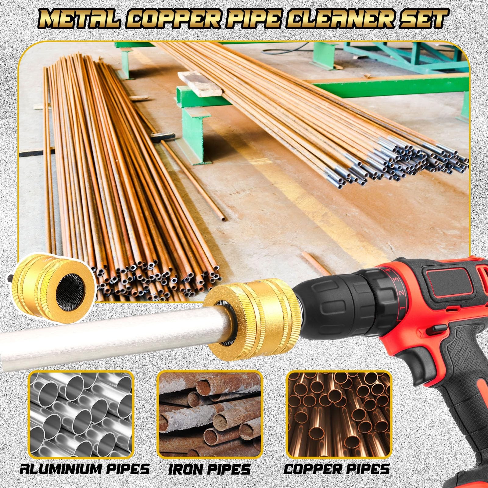1/2″ & 3/4″ & 1″ Metal Copper Pipe Cleaner for Drill, with 1/4″ Hex Shank & 6…
