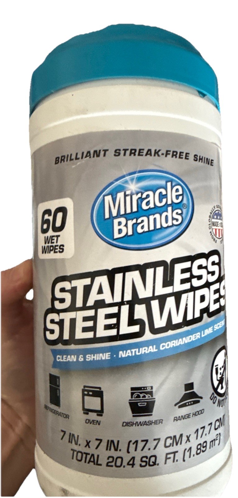 Miracle Brand STAINLESS STEEL APPLIANCE RANGE Streak-Free Cleaner Wipes 60ct