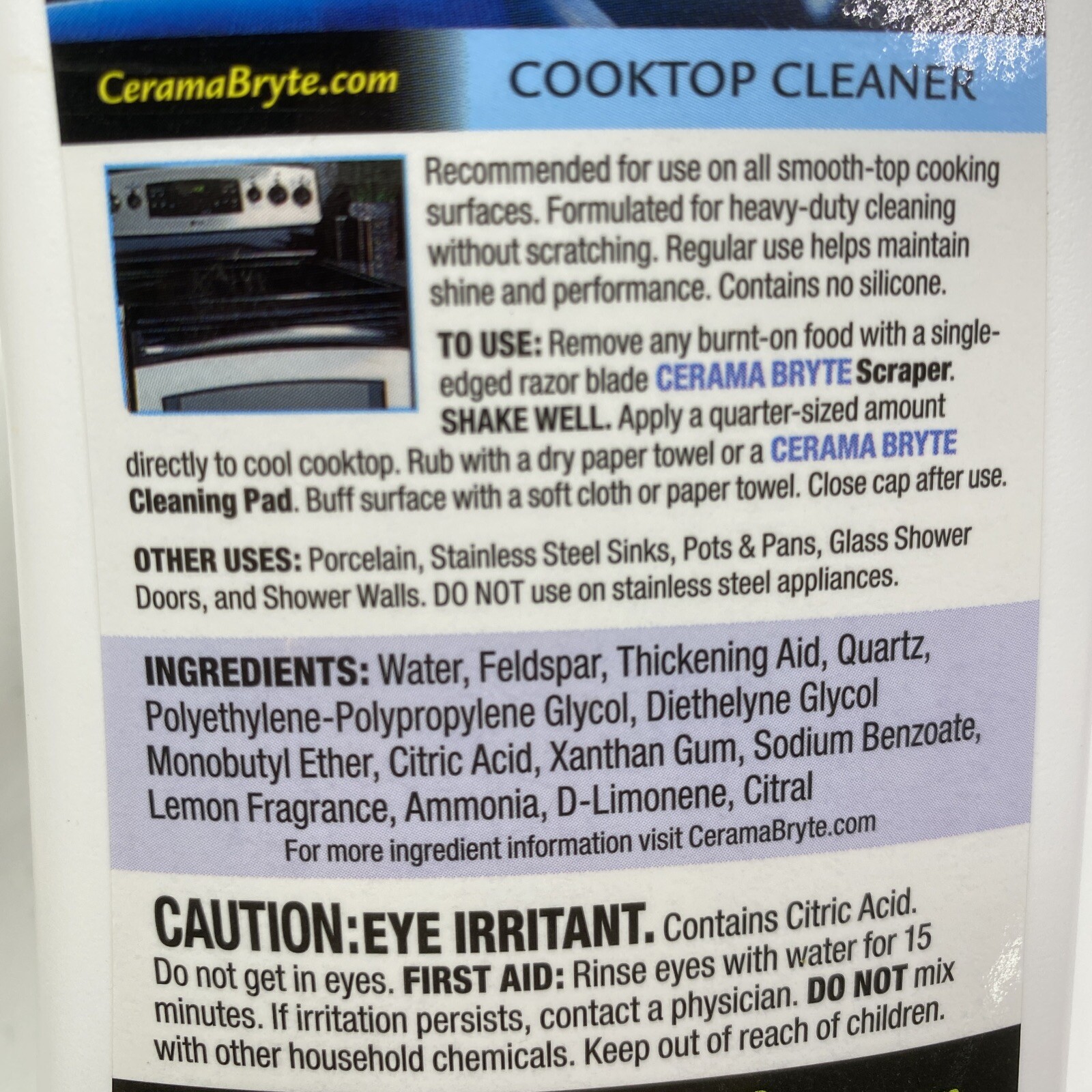 Cerama Bryte Ceramic Cooktop Cleaner 18oz Bottle Removes Tough Stains