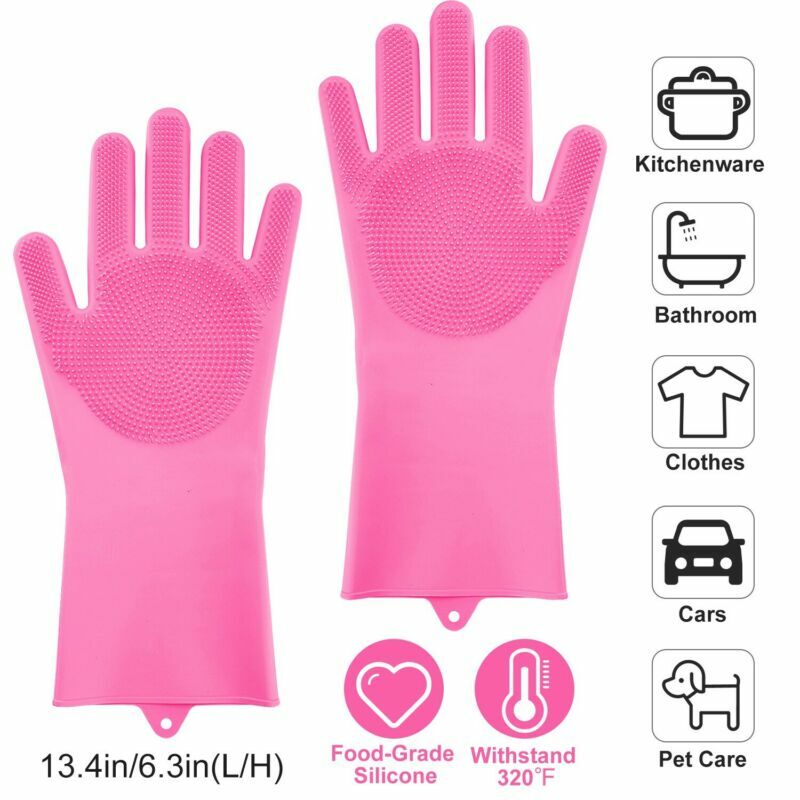 Magic Gloves Dish Washing Silicone Rubber Scrubber Cleaning Cold Heat Resistant