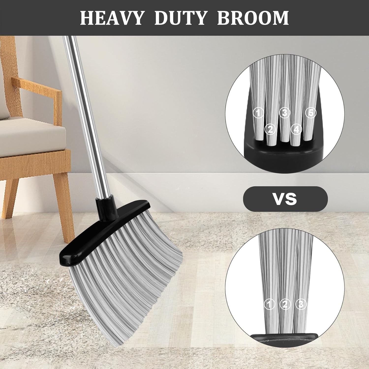Broom and Dustpan Set, Long Handle Broom with Dustpan bo Set, Windproof