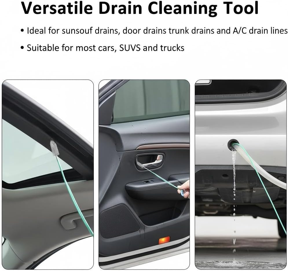 118Inch Roof Drain Cleaning Tool, Flexible Pipe Cleaner with 2 Brushes for Car