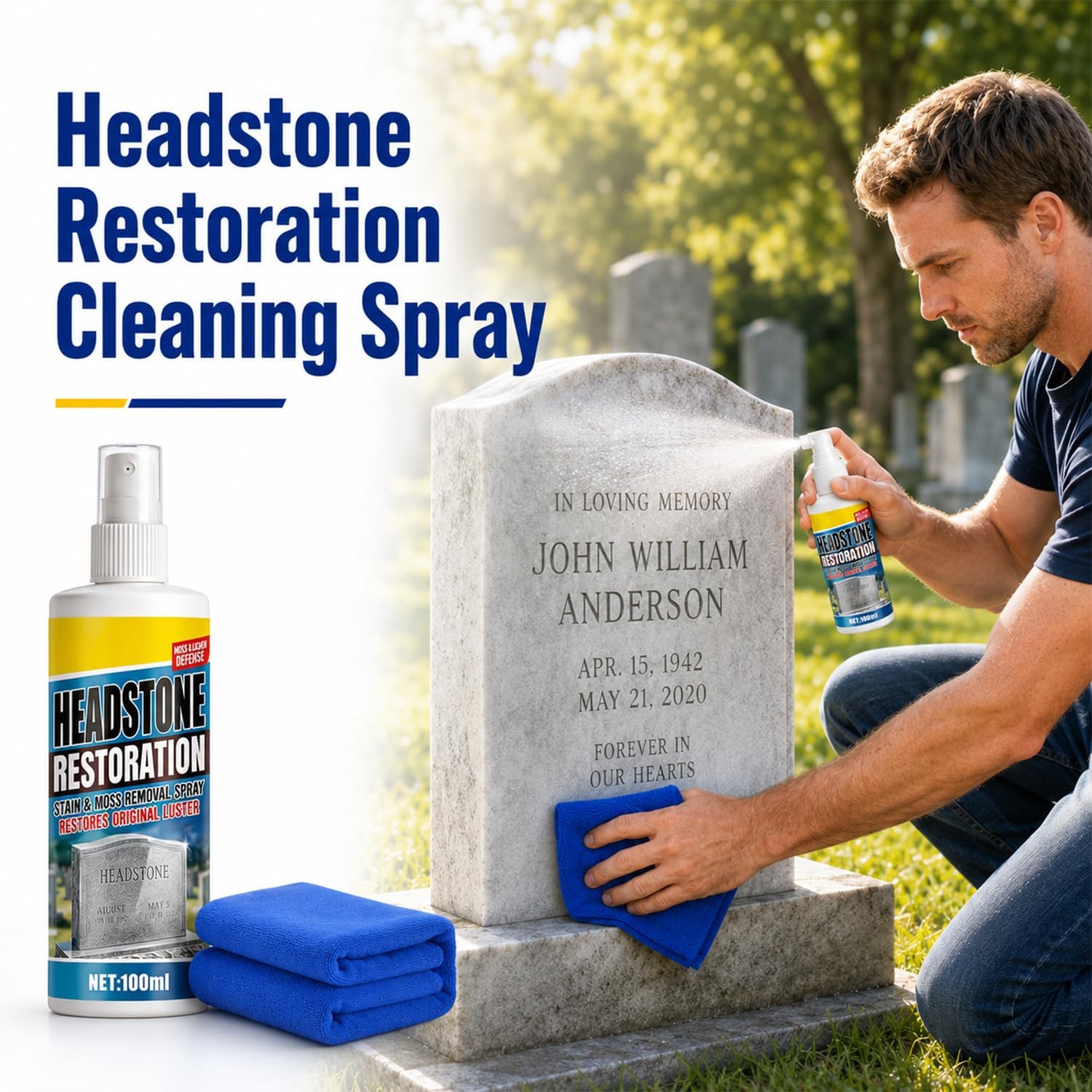 Headstone Restoration Spray 2PCS Tombstone Monument Cleaner and Restoration Kit
