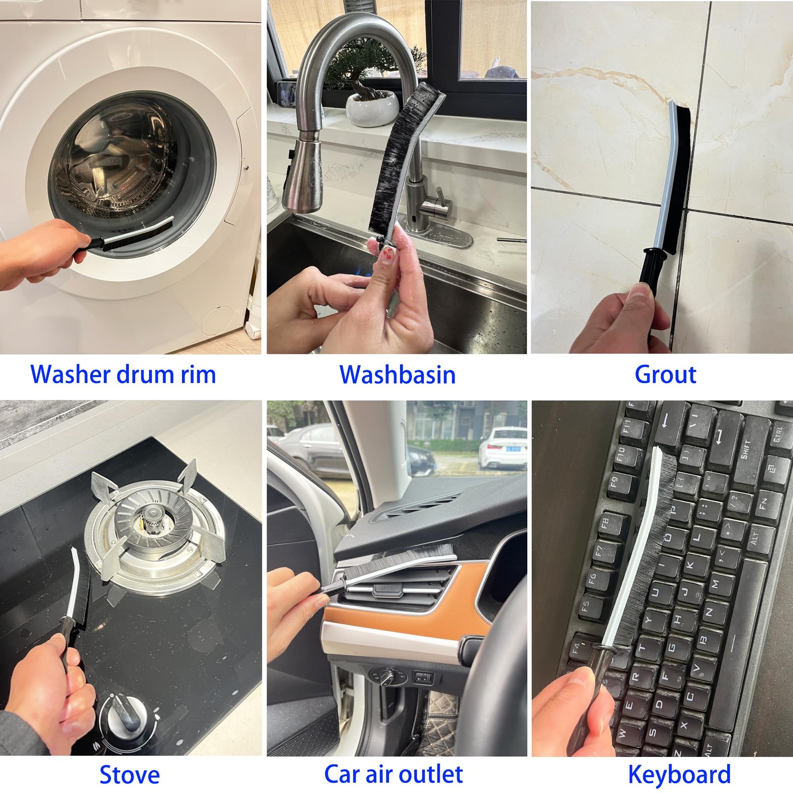 7 Pcs Hard Bristle Crevice Cleaning Brush Set – for Grout, Tight Spaces & Gap…