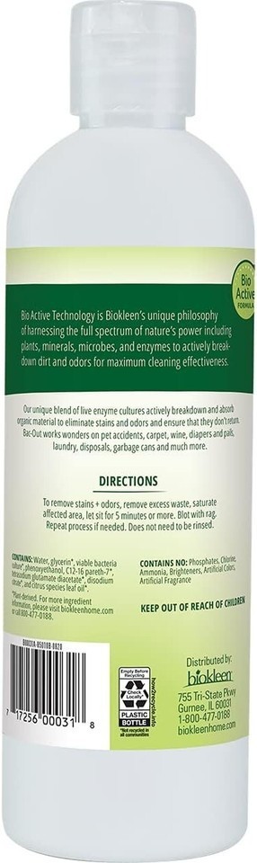 Biokleen Bac-Out Stain+Odor Remover Lime Essence, 16 FL OZ