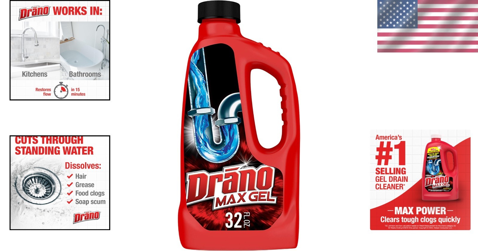 Max Gel Drain Clog Remover and Cleaner, 32 oz