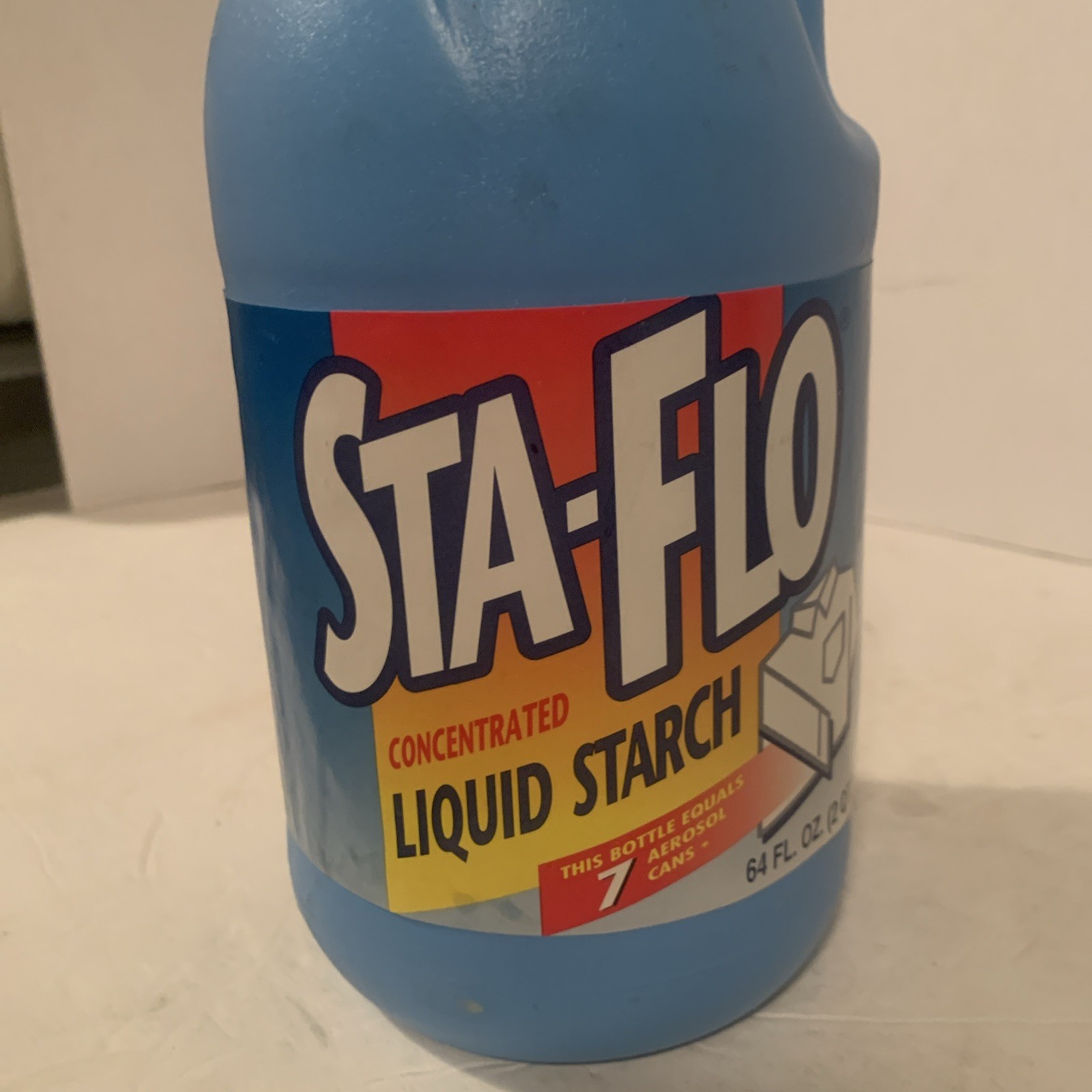 Sta-Flo Liquid Starch 64 Oz Discontinued Blue Container 90% Full