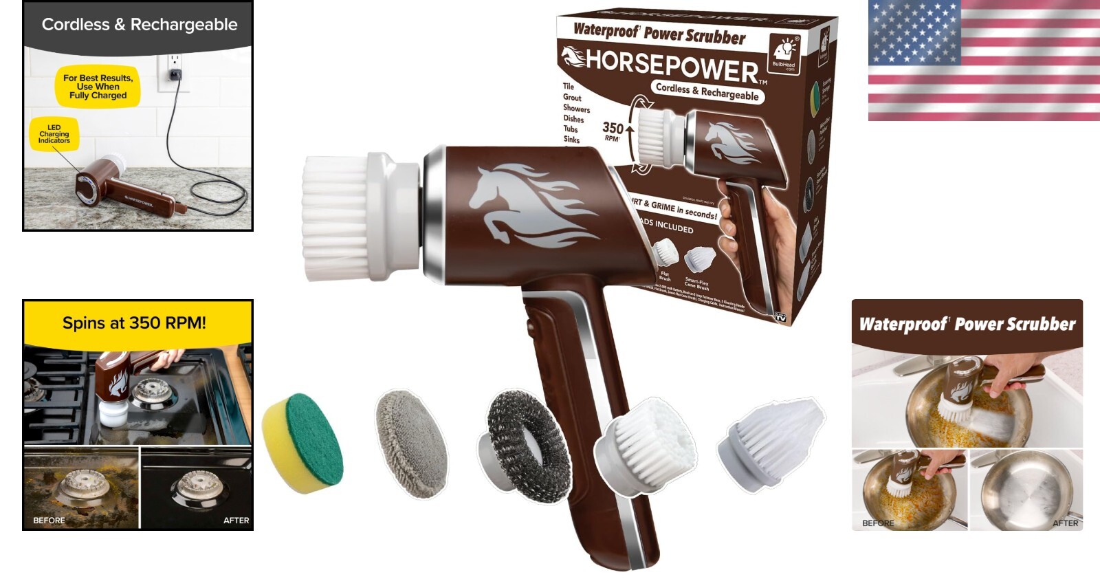 Versatile Horsepower Scrubber: 350 RPM Electric Cleaner for Indoor & Outdoor Use