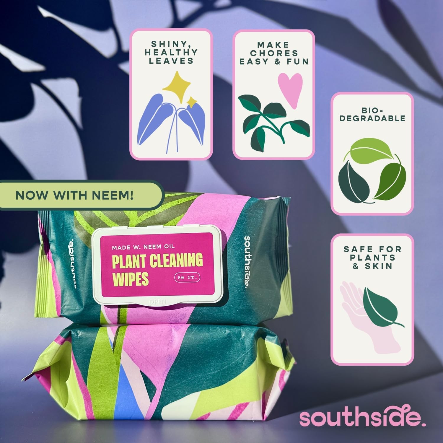 Southside Neem Oil Plant Wipes – 80 Ct Unscented Plant-Based Leaf Cleaner