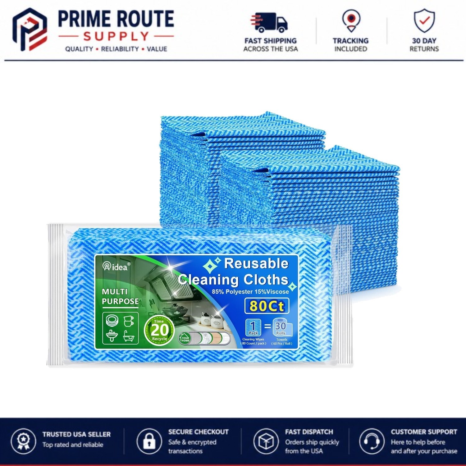 80 Count Reusable Cleaning Wipes – Multi-Purpose Eco-Friendly Cloths, 12”x24”