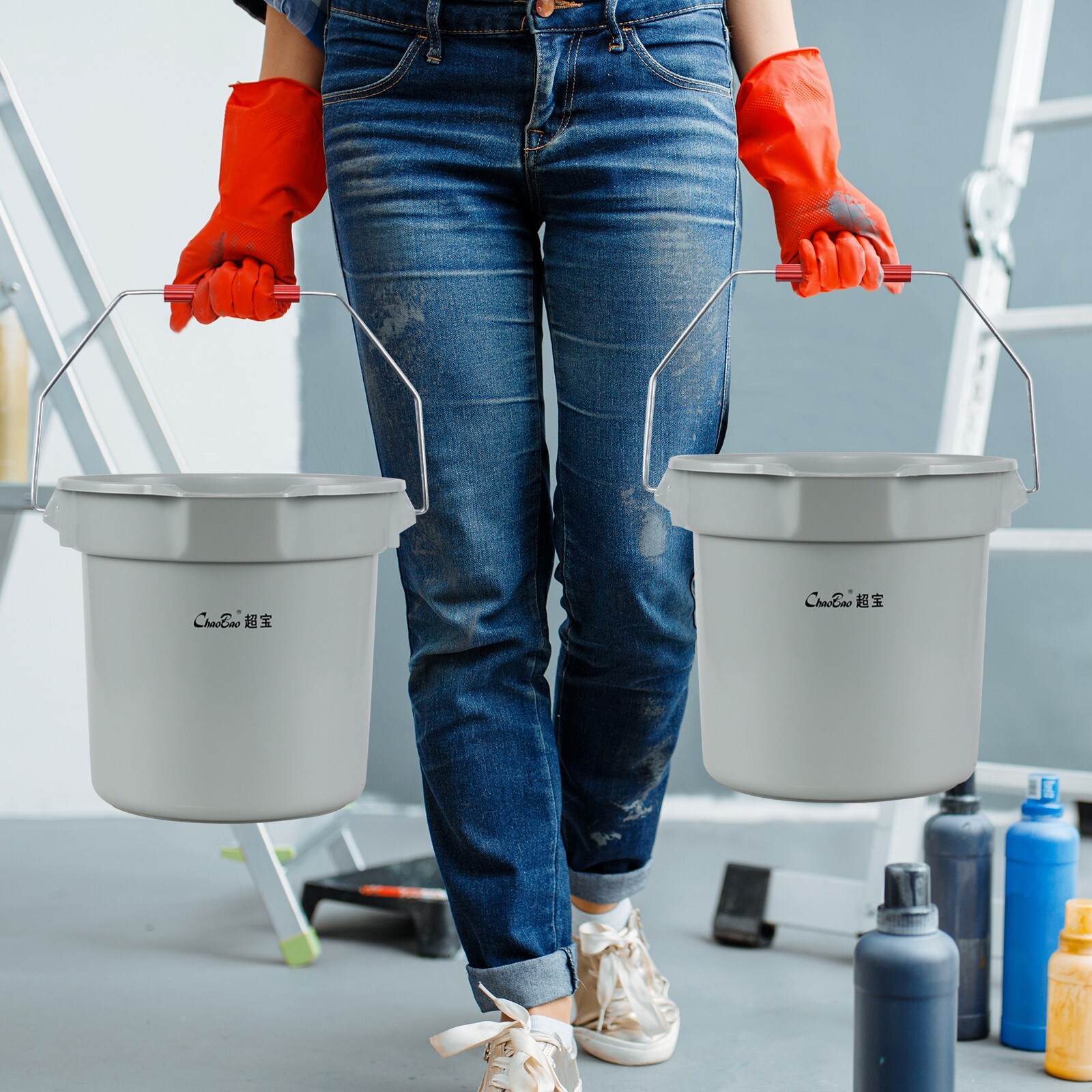 Cand 3.5 Gal Heavy Duty Commercial Plastic Cleaning Bucket Pail w/ Handle, 4Pack
