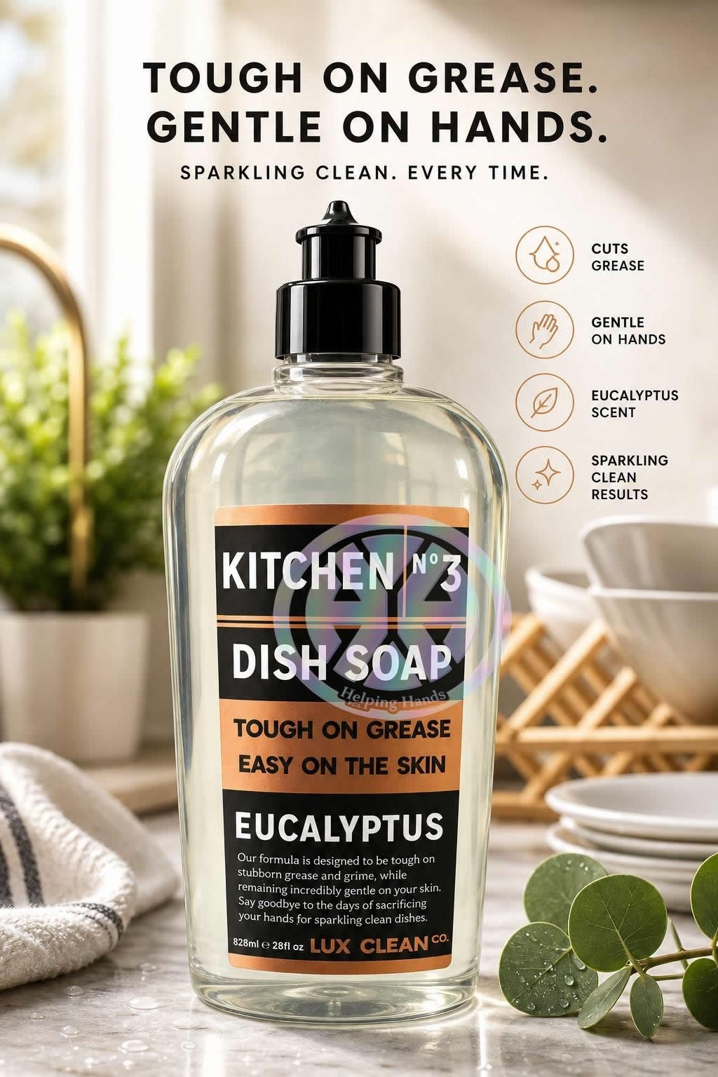Lux Clean No3 Eucalyptus Dish Soap Tough On Grease & Grime Soft On Skin 28 fl oz