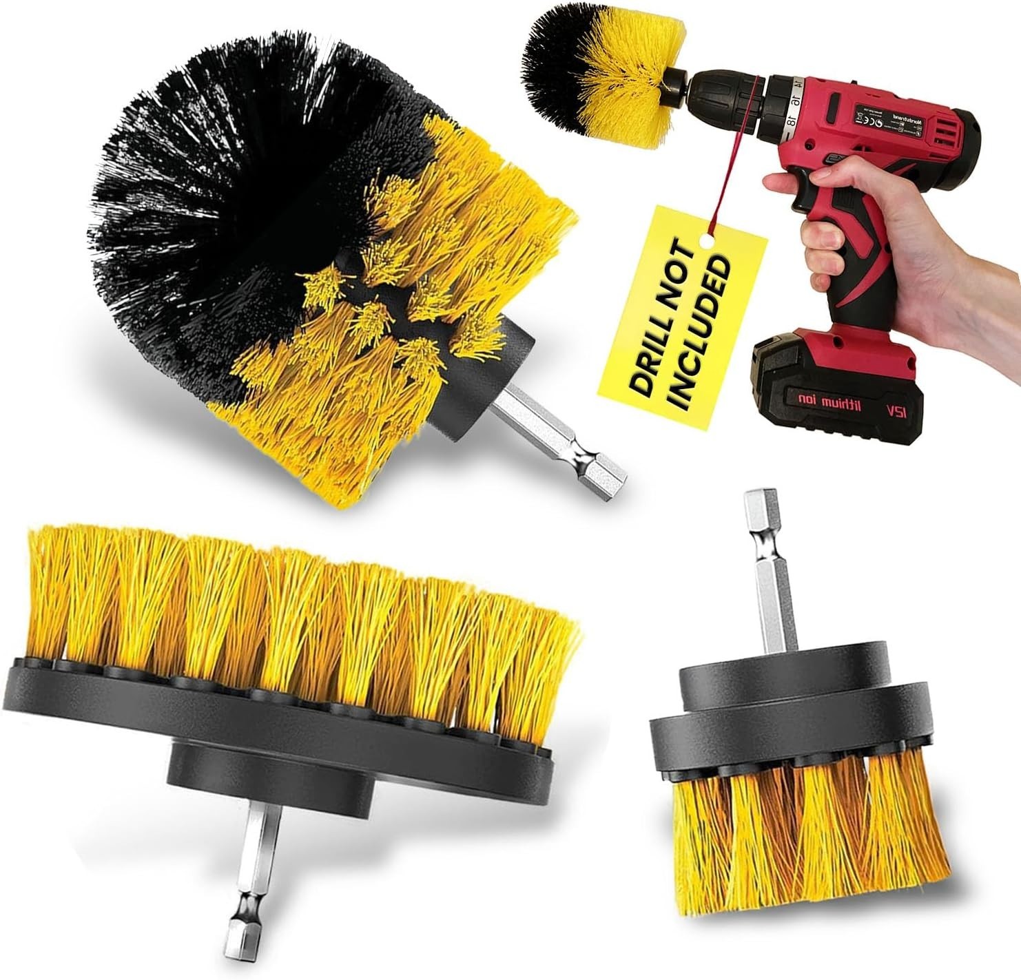 Drill Brush Car Detailing Attachment Set – 3 Piece Power Scrubber Brush Kit f…