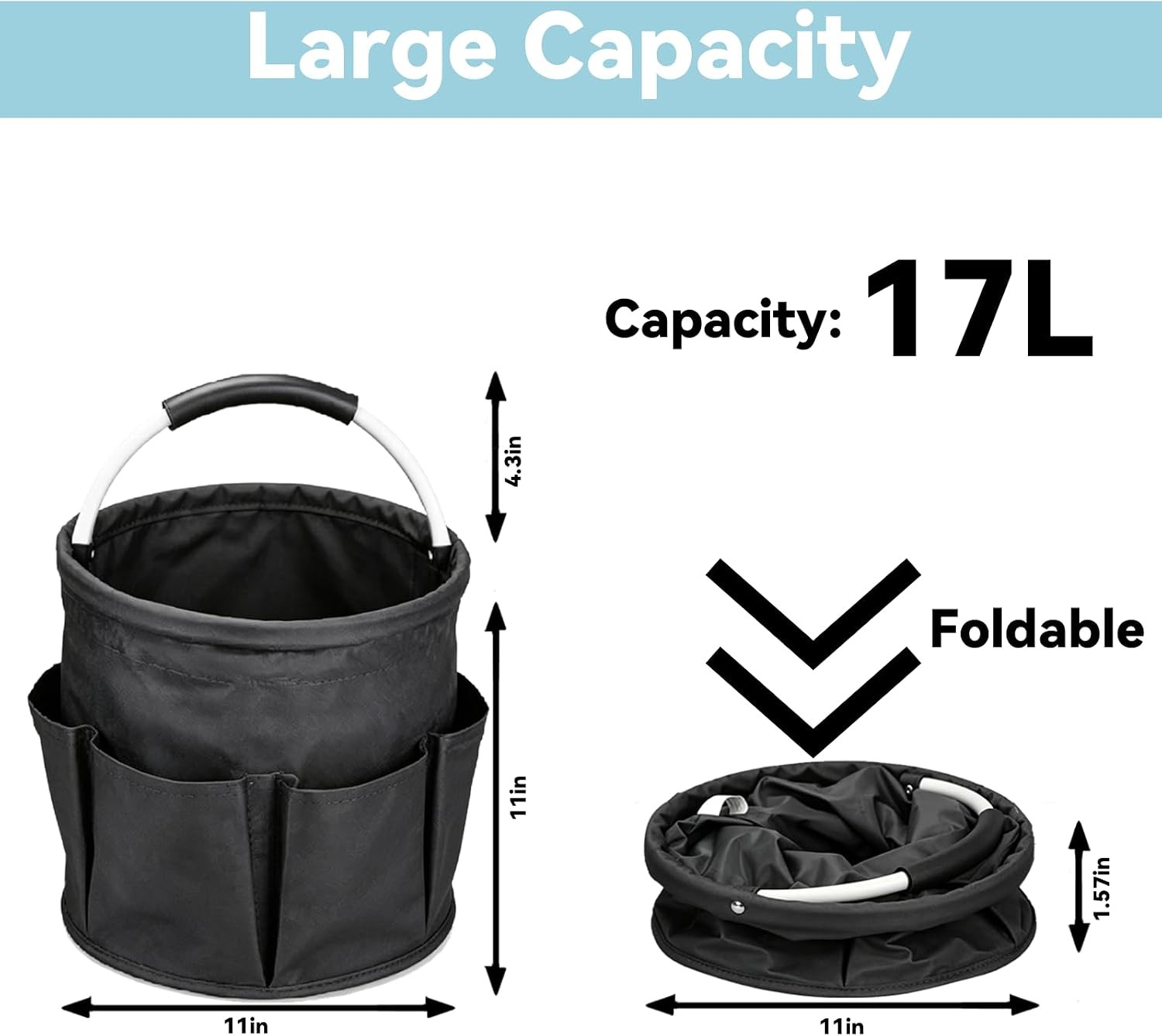 UFORU Cleaning Caddy with Handle, 17L Foldable Cleaning Supply Organizer with 6