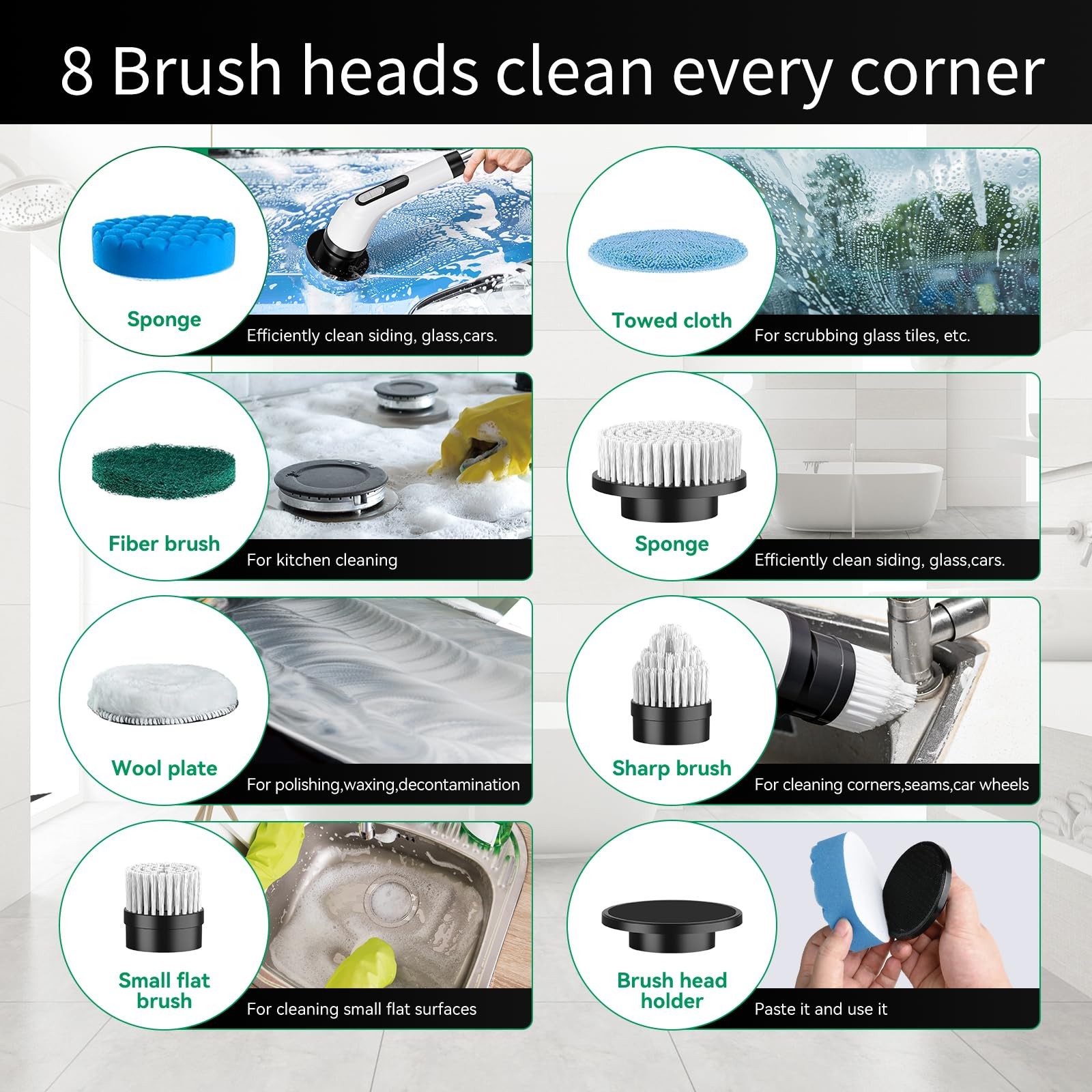 Cordless Electric Spin Scrubber – IPX7 Waterproof, LCD Display, 8 Brush Heads…