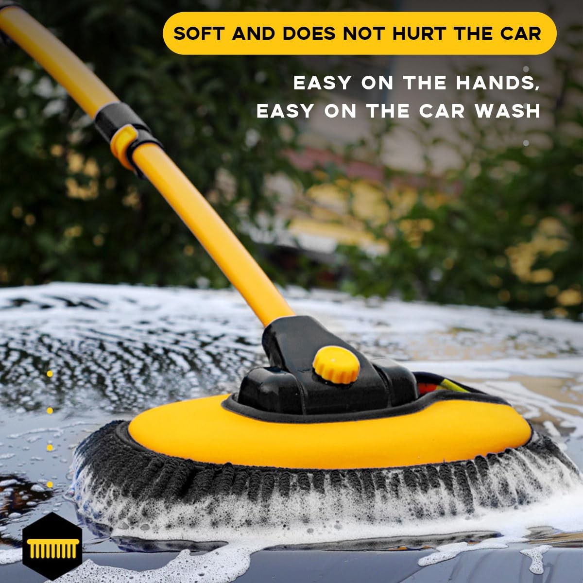 Car Wash Brush Kit, 40″ Auto Wash Mop with 15° Curved Extendable Long Handle,…