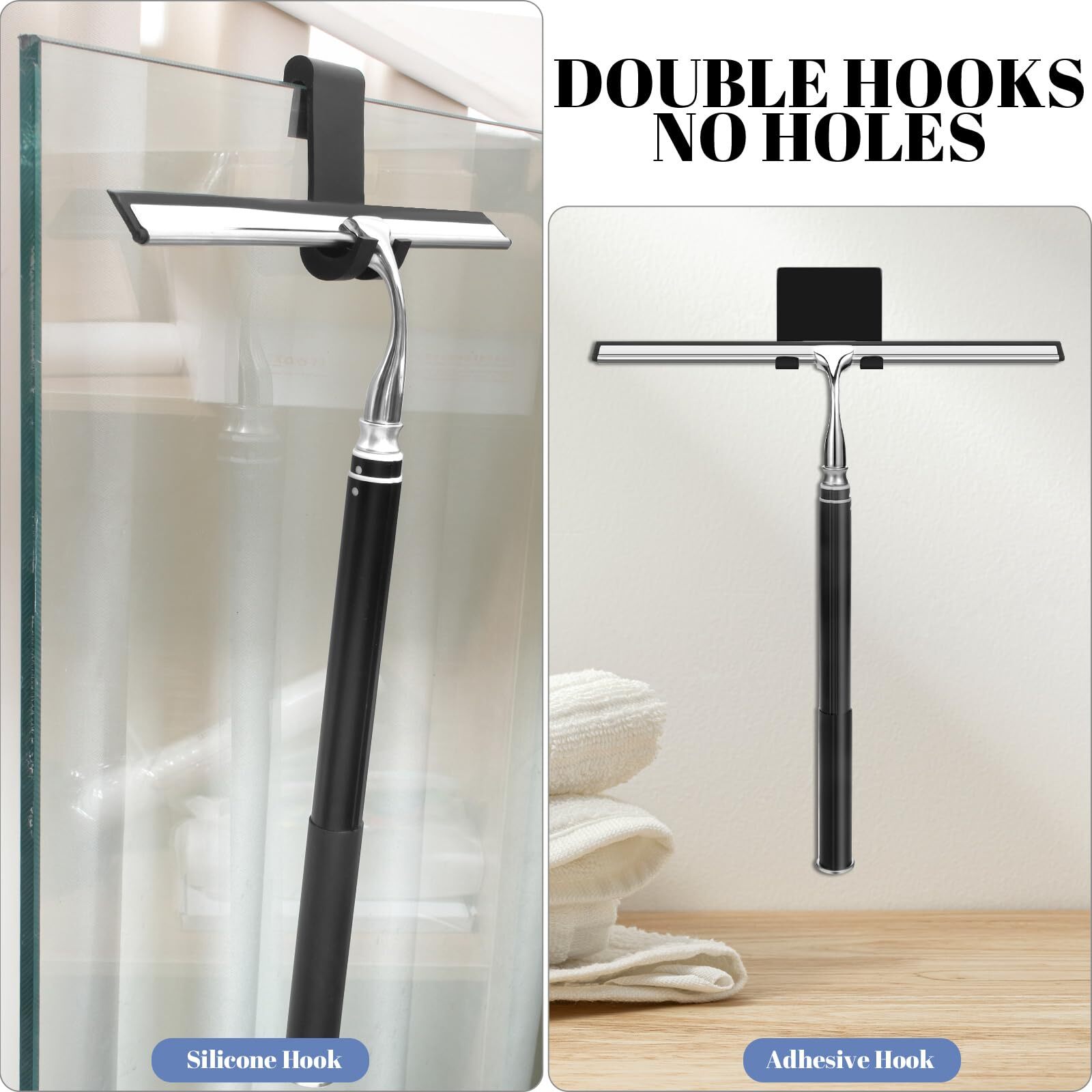 Extendable Shower Squeegee with Long Handle for Shower Glass Floor Tile Wall Car