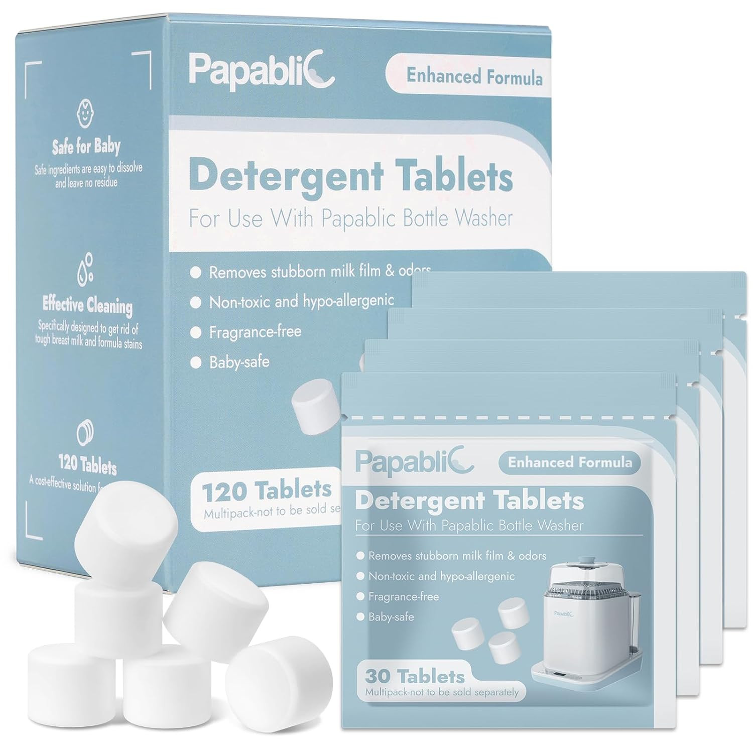 120Pcs Official Detergent Soap Tablets for Baby Brezza,Grownsy,Momcozy Bottle Wa