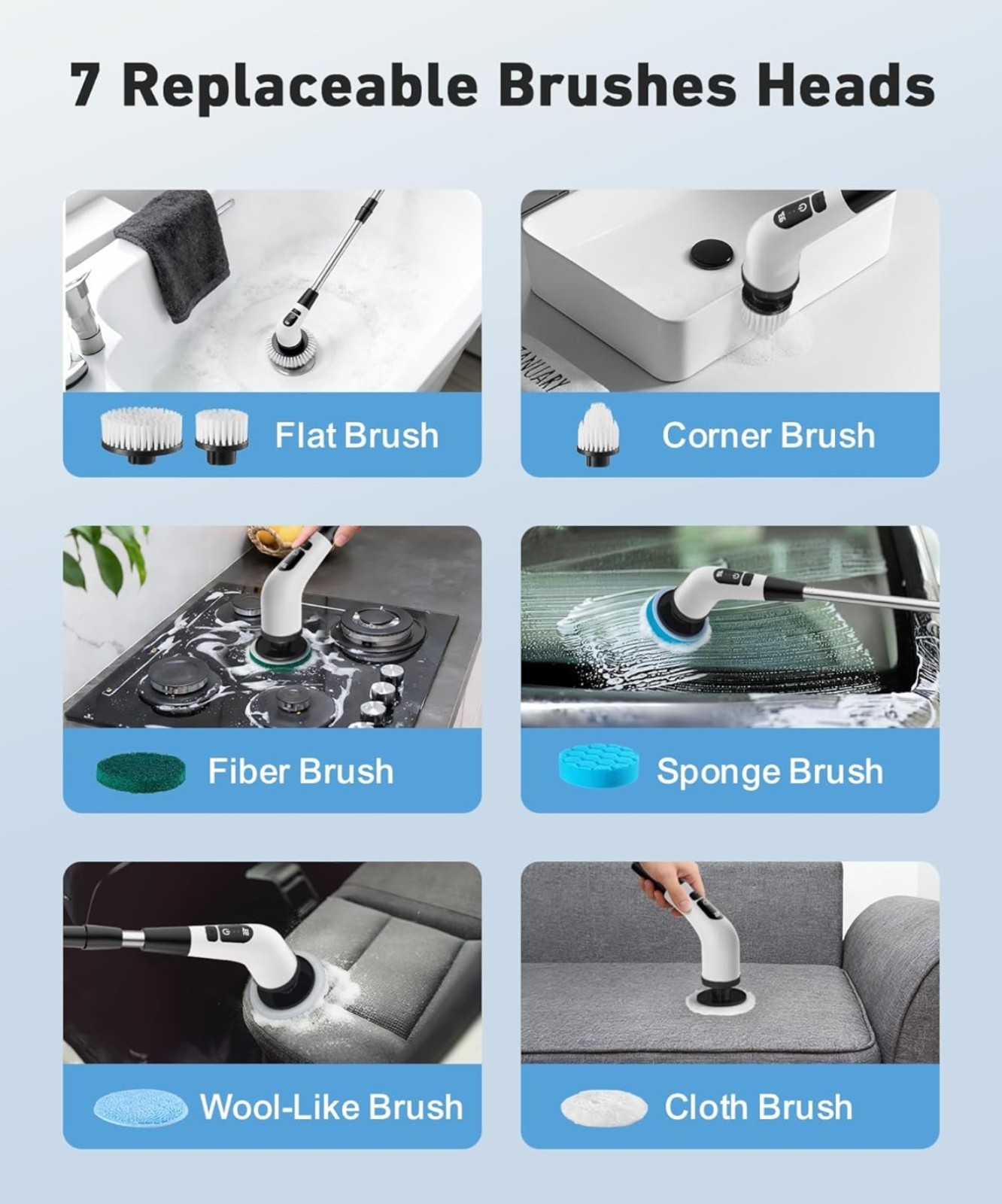Electric Spin Scrubber-Cordless Power Scrubber with 8 Brush Heads, 3 Speeds &…