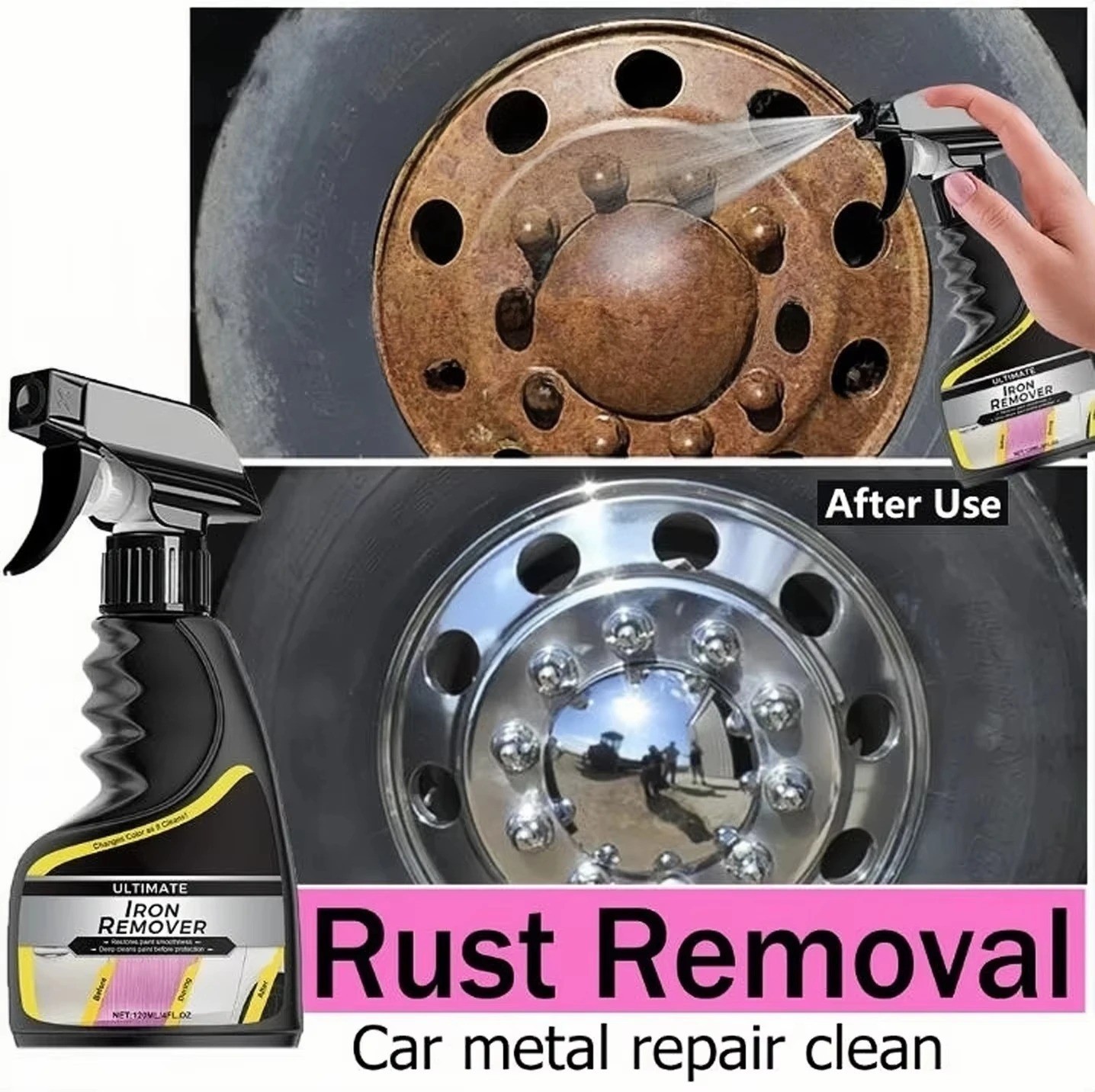 120ml Car Rust Remover Spray Metal Deruster Cleaner Wheel Hub Exhaust Pipe