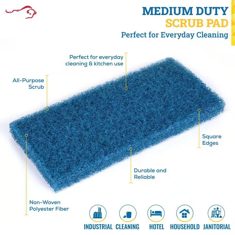 4.6 In. Medium Cleaning Scrubbing Pad, Blue Duty Scrub, Eco-Friendly, General Cl