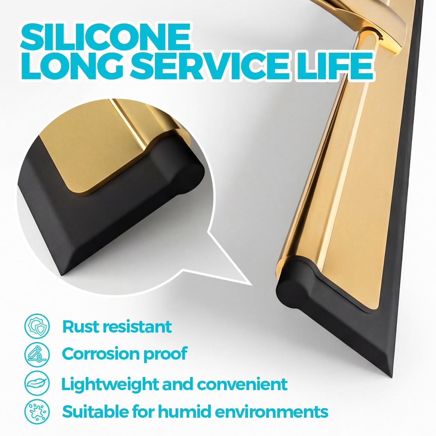 2pcs Gold Shower Squeegee Set with Hook | 10” Soft Rubber Blade, Metal Handle, B