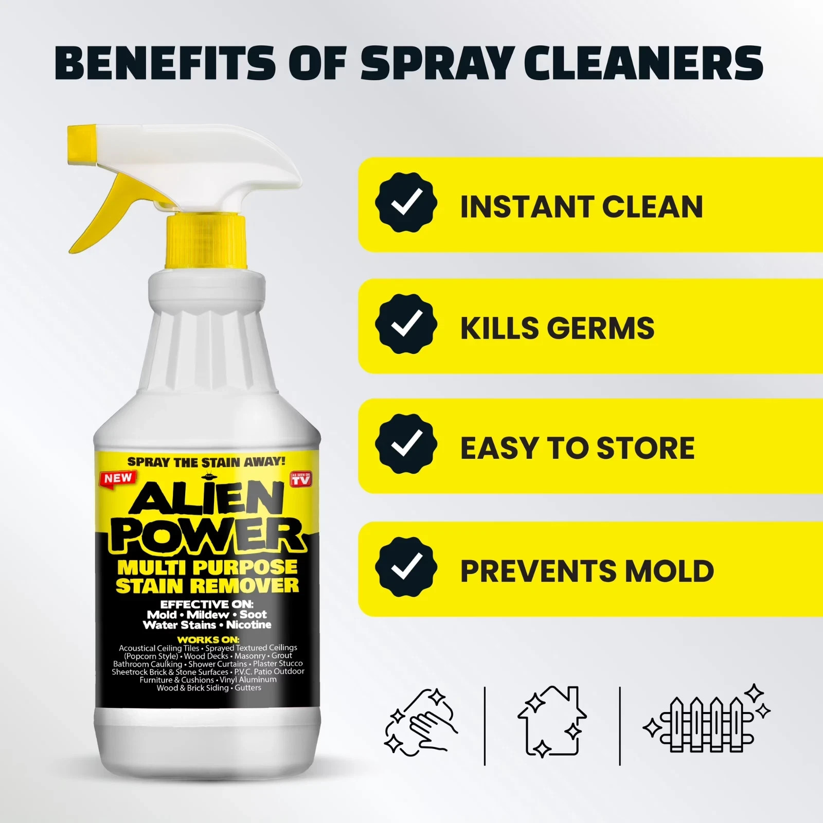 Alien Power Stain Remover Set Multi Purpose Mold Mildew Cleaner Spray Kit