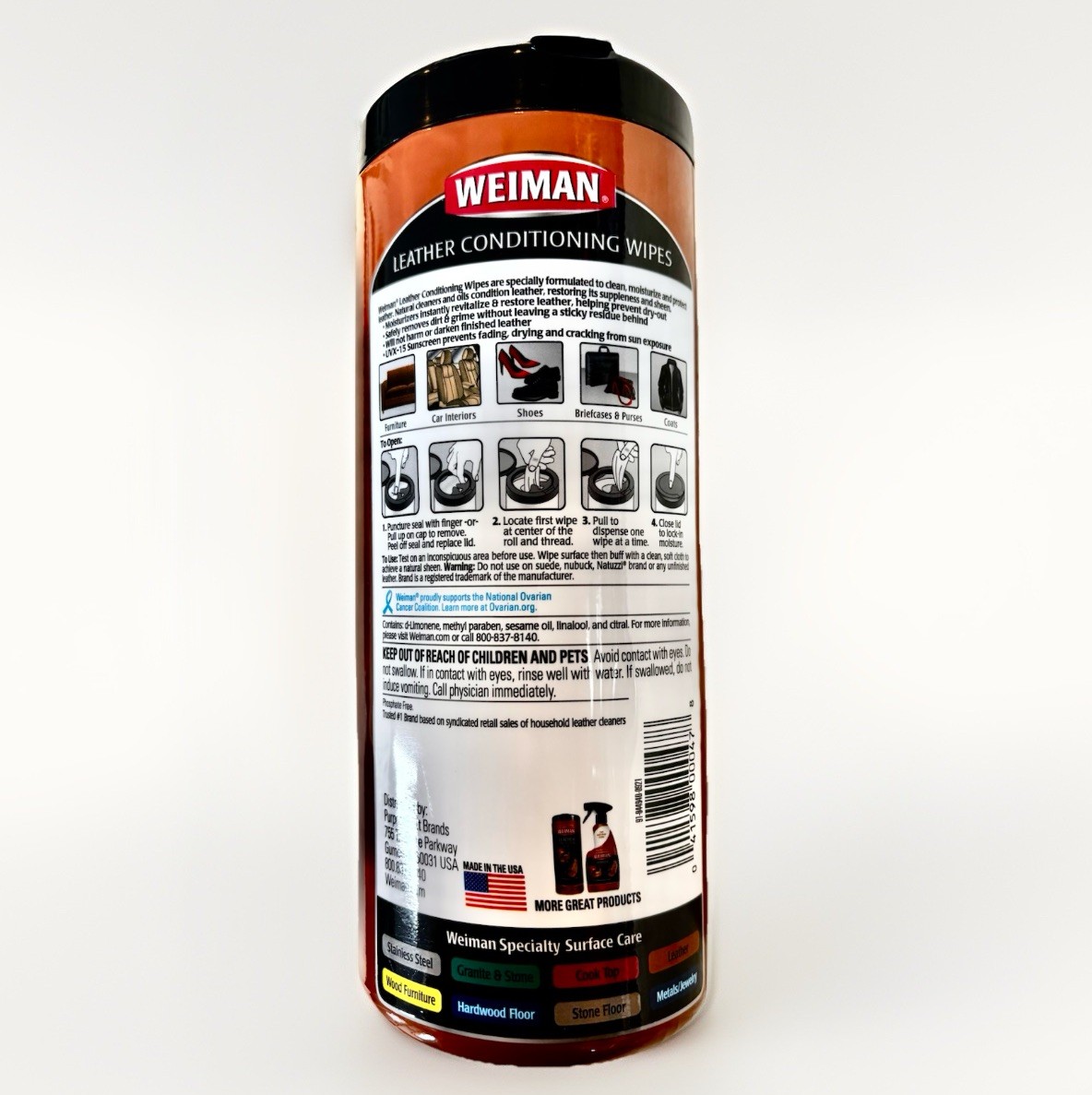 NEW Weiman Leather Clean & Condition Wipes w/ UV Protection- 30 Count 7” X 8”