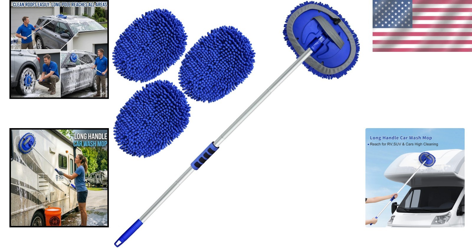 65″ Car Wash Brush with Extension Pole, Car Wash 10” Dip Soft Brush, No Scratch
