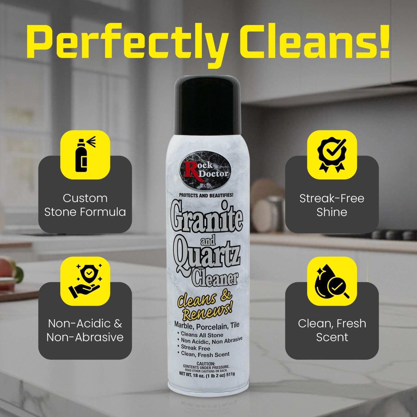 Granite & Quartz Cleaner Care Kit – 4 Piece Stone Maintenance Combo with Microfi
