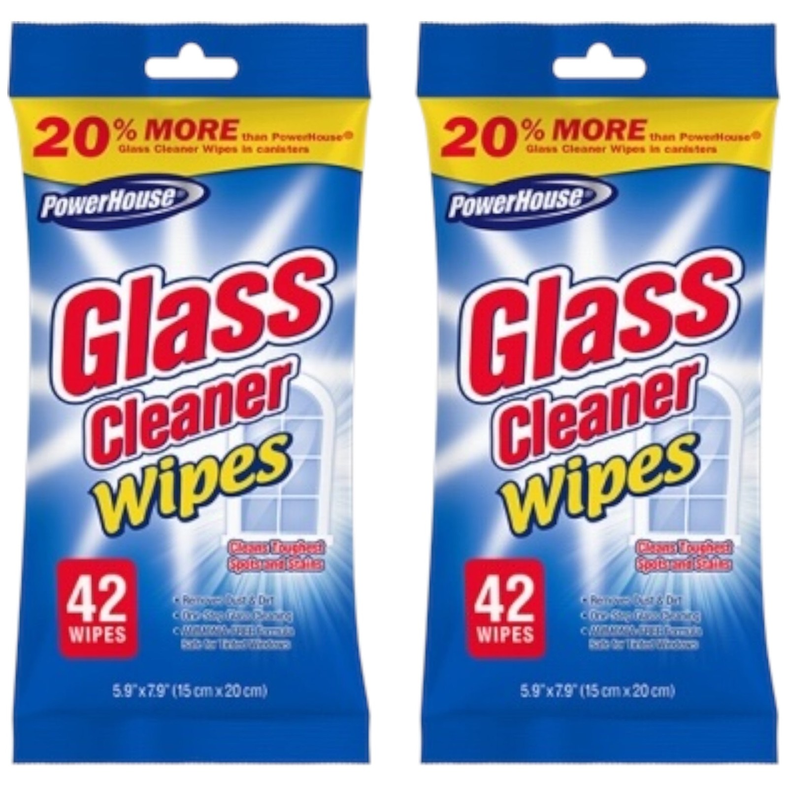 PowerHouse Glass Cleaner Wipes, 42 Wipes (Pack of 2)