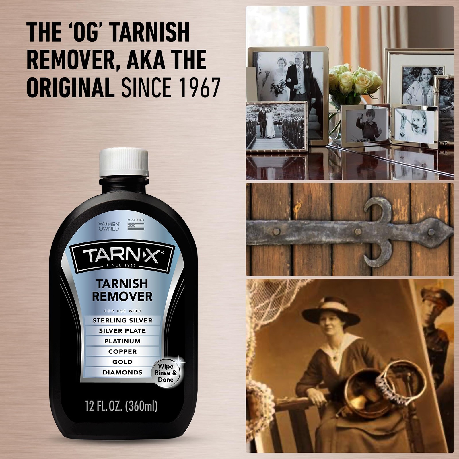 Tarnish Remover, 12 oz. Bottle, Platinum, Copper, Gold, Diamond, Silver Plate, a
