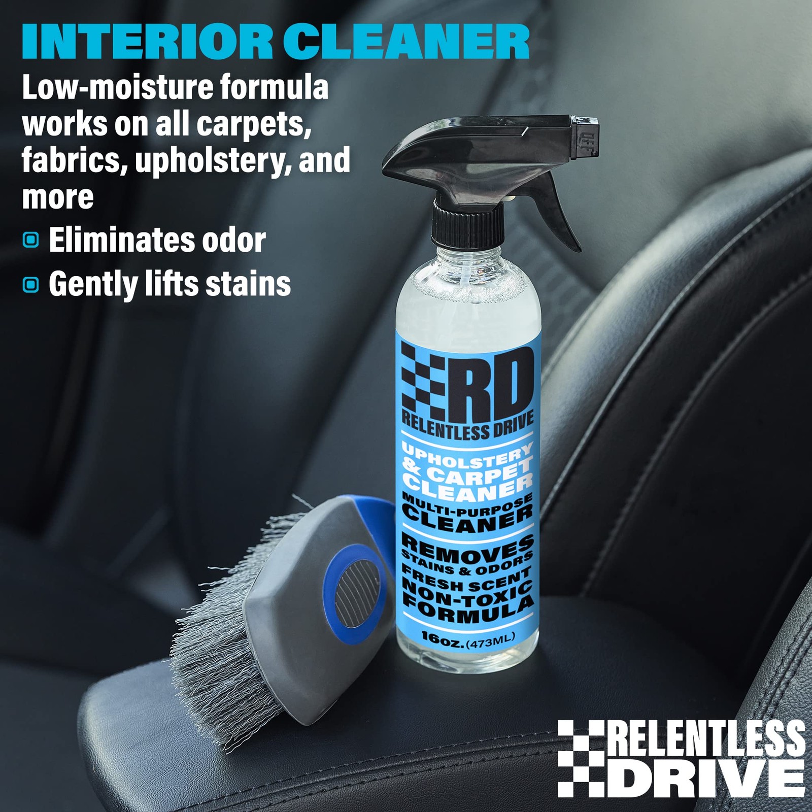 Relentless Drive Car Upholstery Carpet Cleaner & Fabric Seat Cleaner Kit (Safe