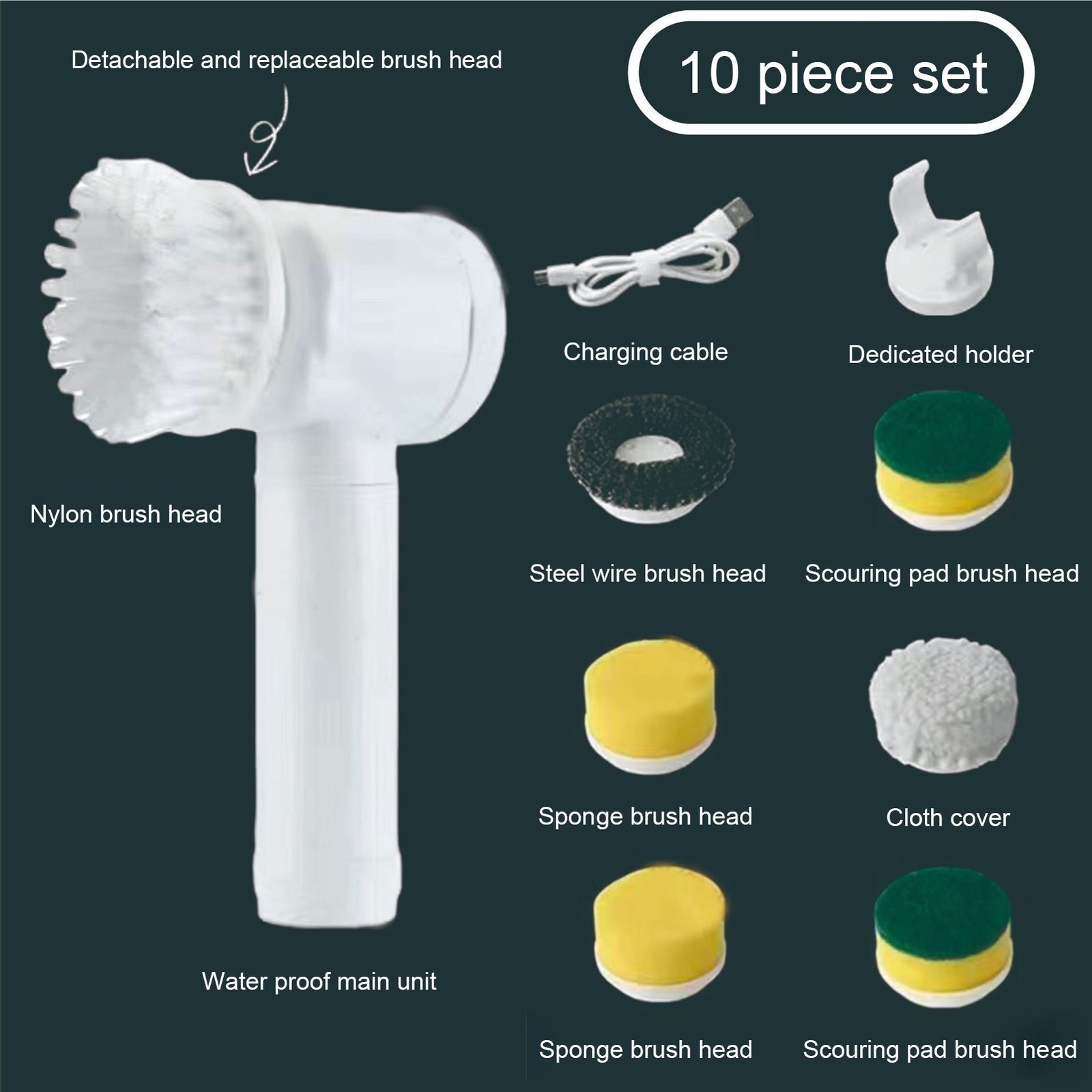 Cordless Electric Shower Scrubber With 7 Replaceable Brush Heads V1
