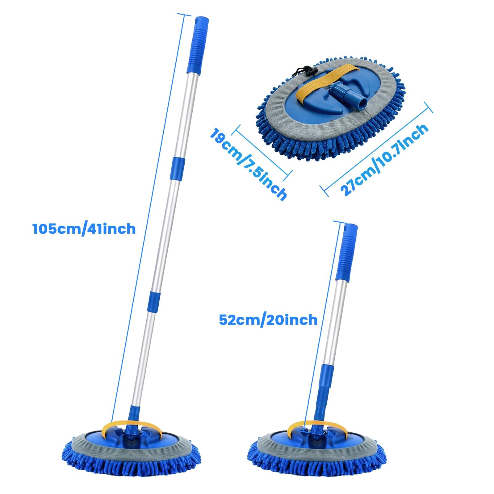 41″Car Cleaning Brush with Telescopic Handle Aluminum Alloy Long Rod Chenille