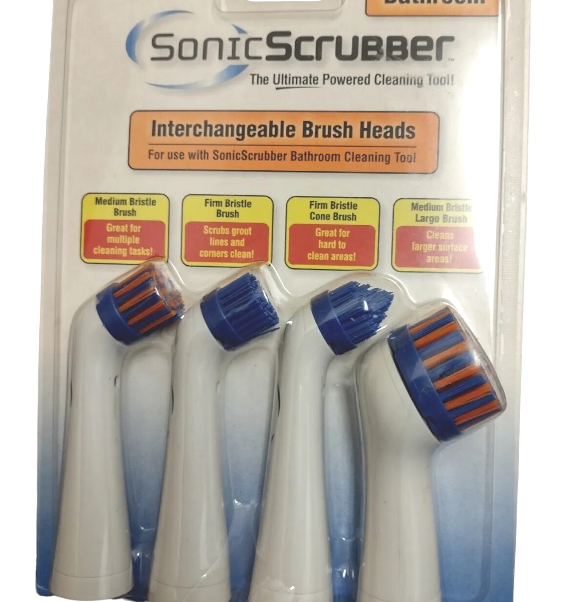 Sonic Scrubber 4 Brush Heads Bathroom Tool Detailed Power Cleaner NOS
