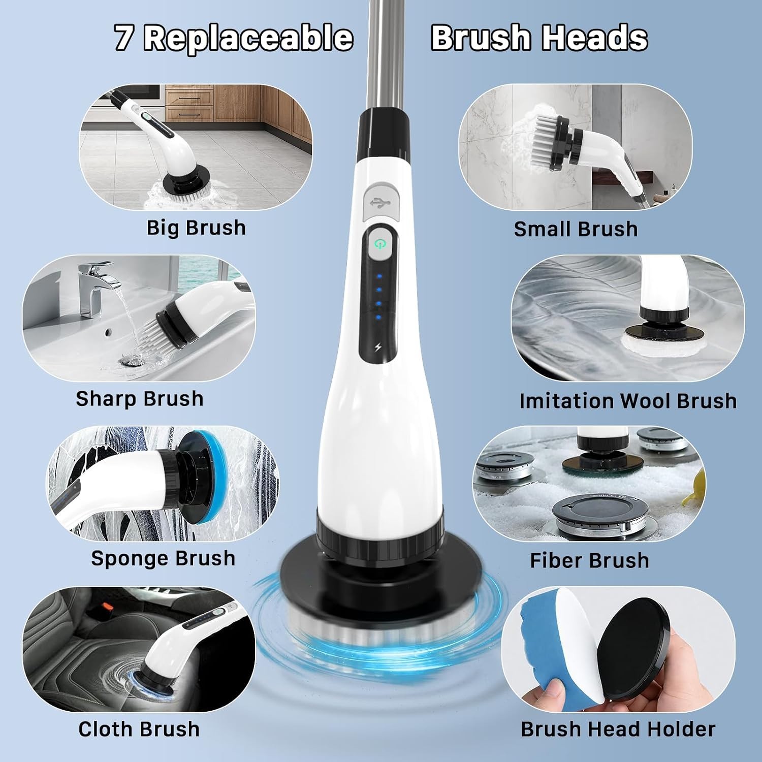 Electric Spin Scrubber,1200RPM Cordless Shower Scrubber, 2 Batteries