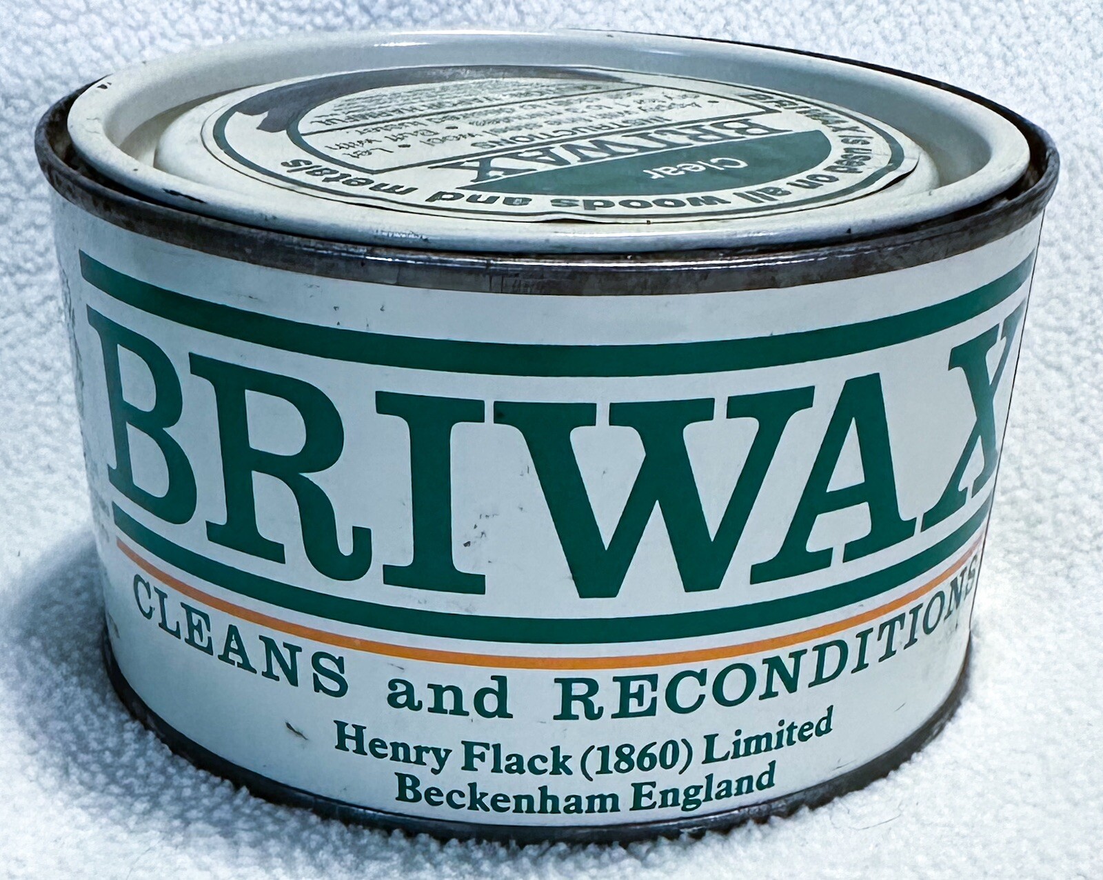 Vintage Briwax Natural Wax Metal Can Clear Wood Wooden Surfaces 15.7 Oz Total Wt