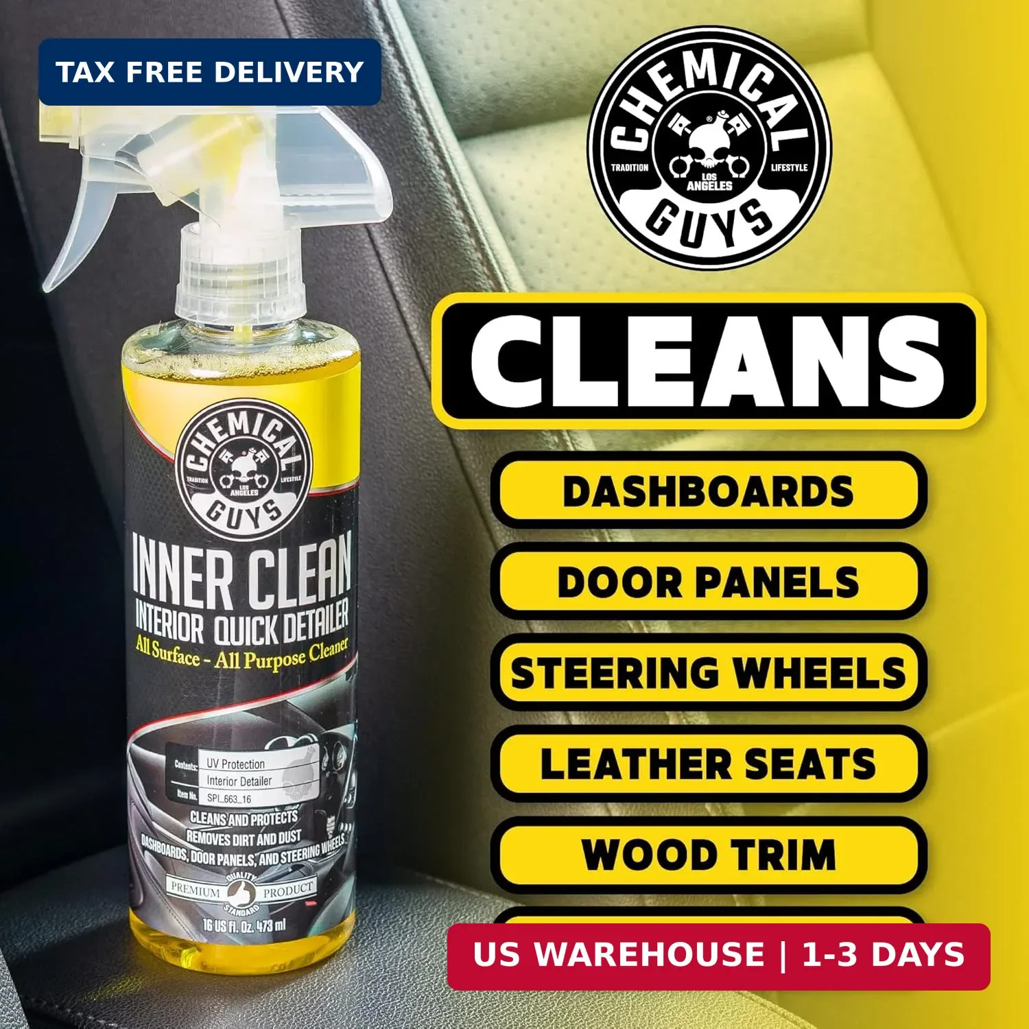 Chemical Guys InnerClean Interior Detailer Protectant Car Cleaning Spray 16 oz